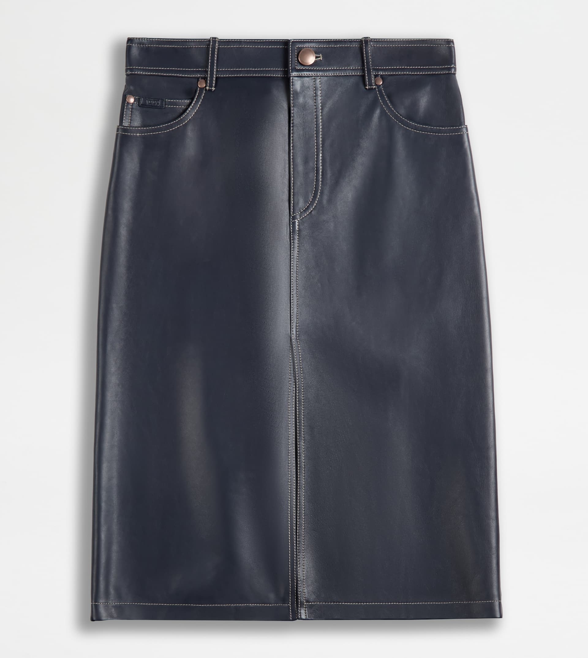 5-POCKET SKIRT IN LEATHER - BLUE - 1