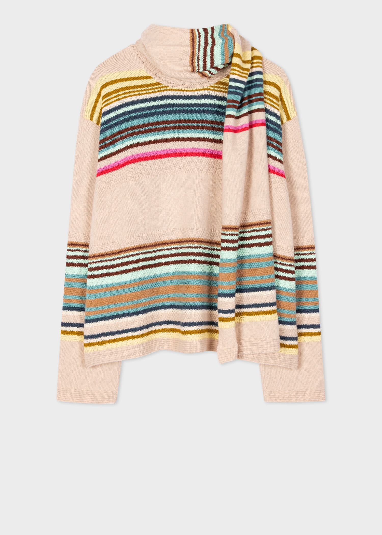 Wool-Blend Stripe Sweater with Matching Scarf - 1
