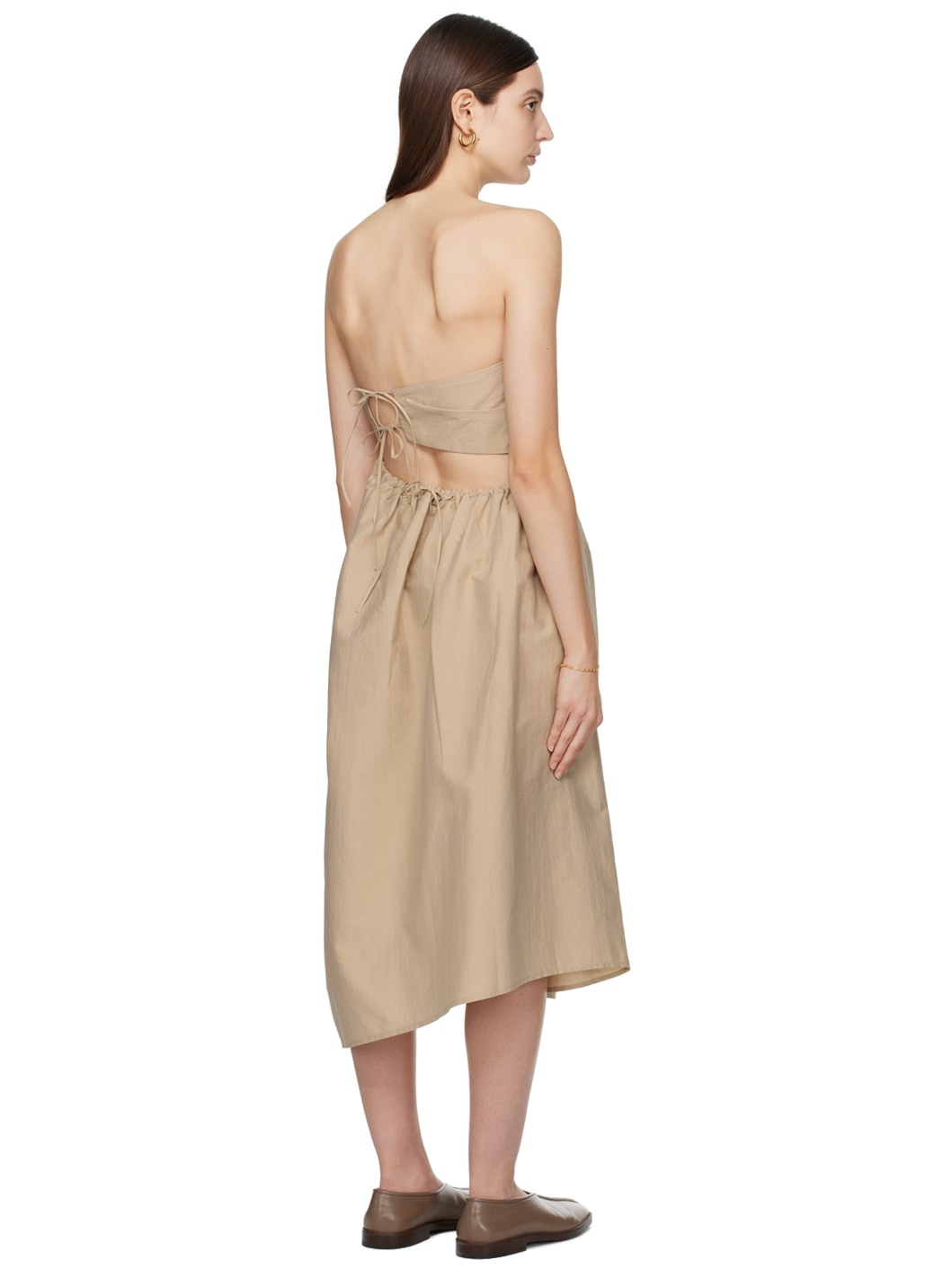 Beige Strapless Midi Dress - 3