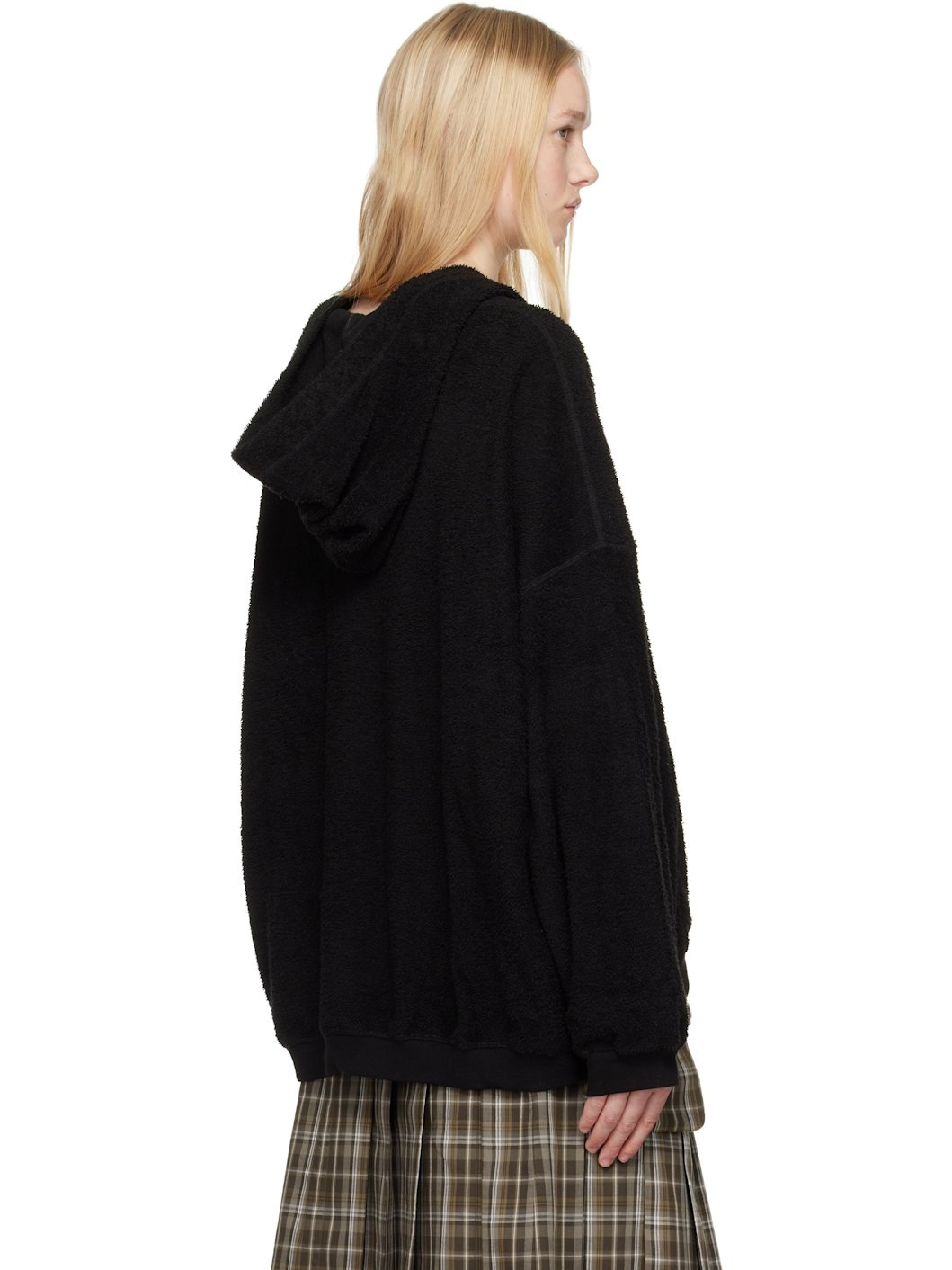 Black Terry Lace-Up Hoodie - 3