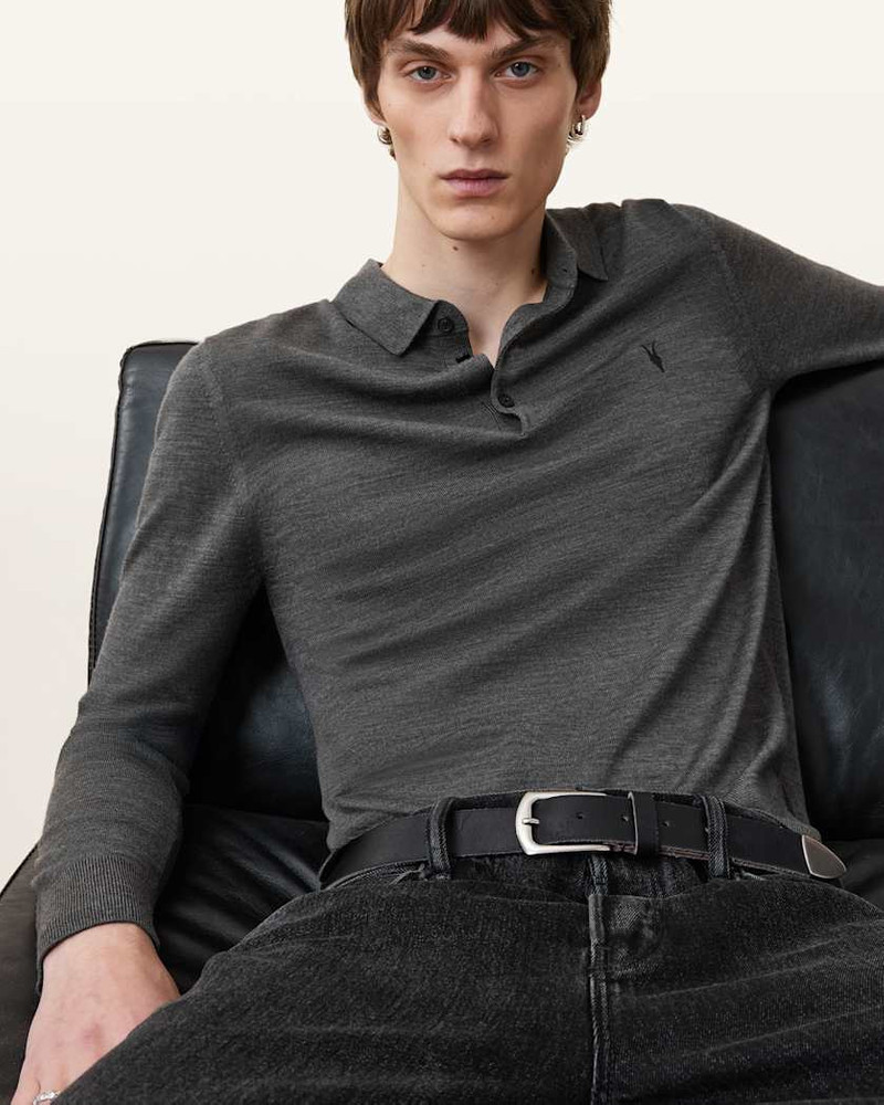 ALLSAINTS MODE MERINO LONG SLEEVE RAMSKULL POLO SHIRT outlook