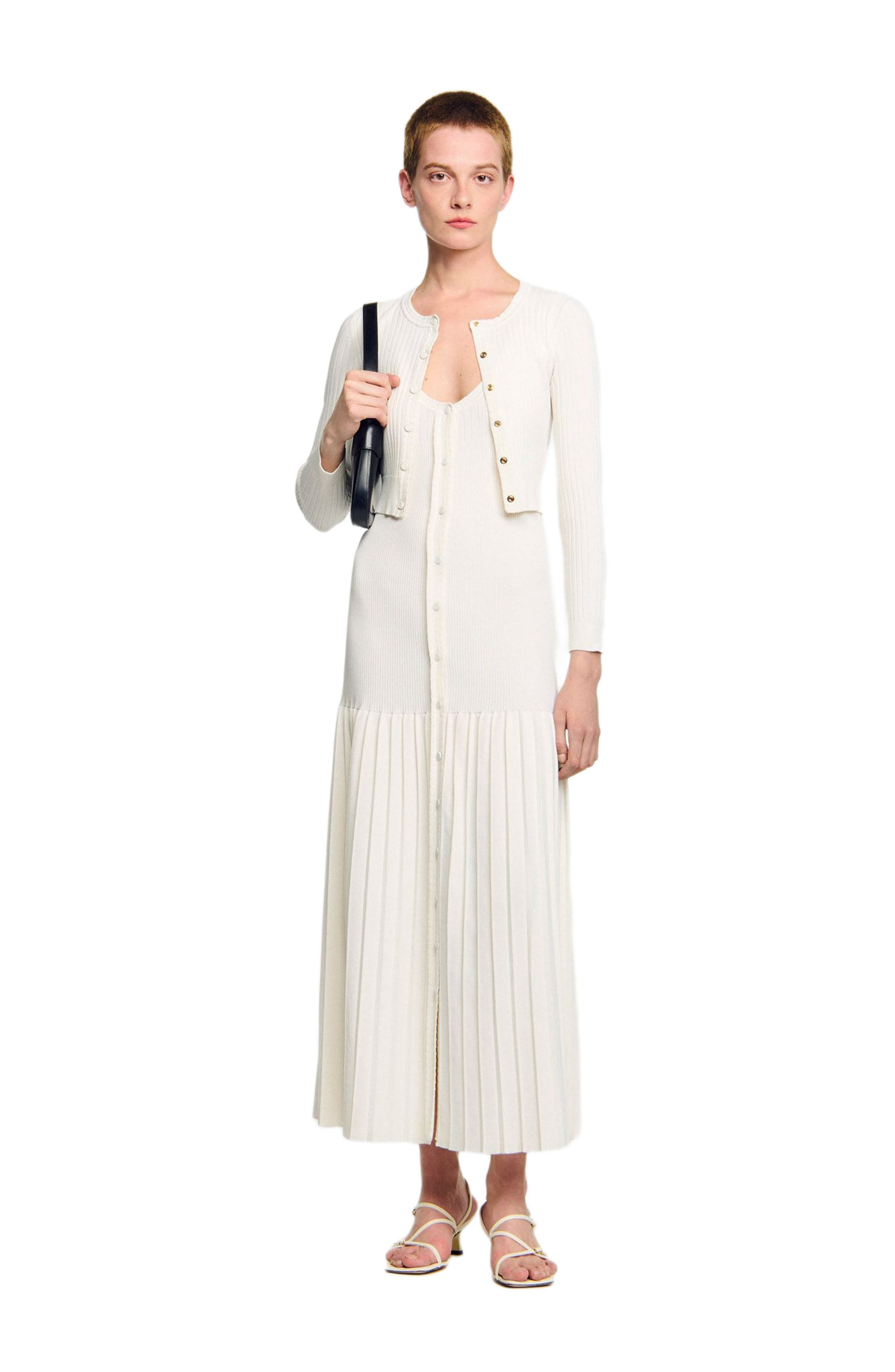SANDRO Cropped rib knit cardigan in Ecru at Nordstrom - 6