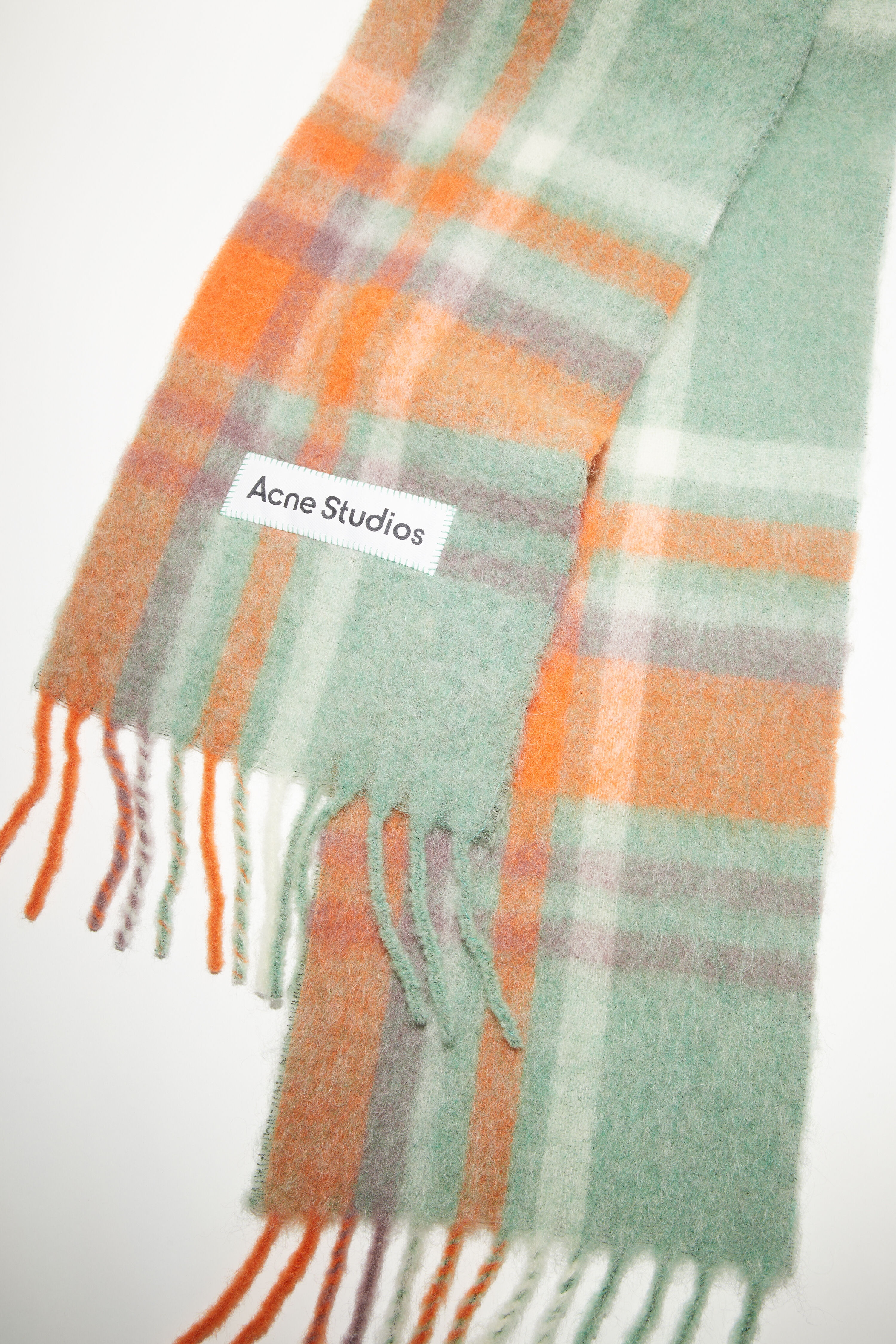 Mohair tartan scarf - Orange/lilac/aqua blue - 4