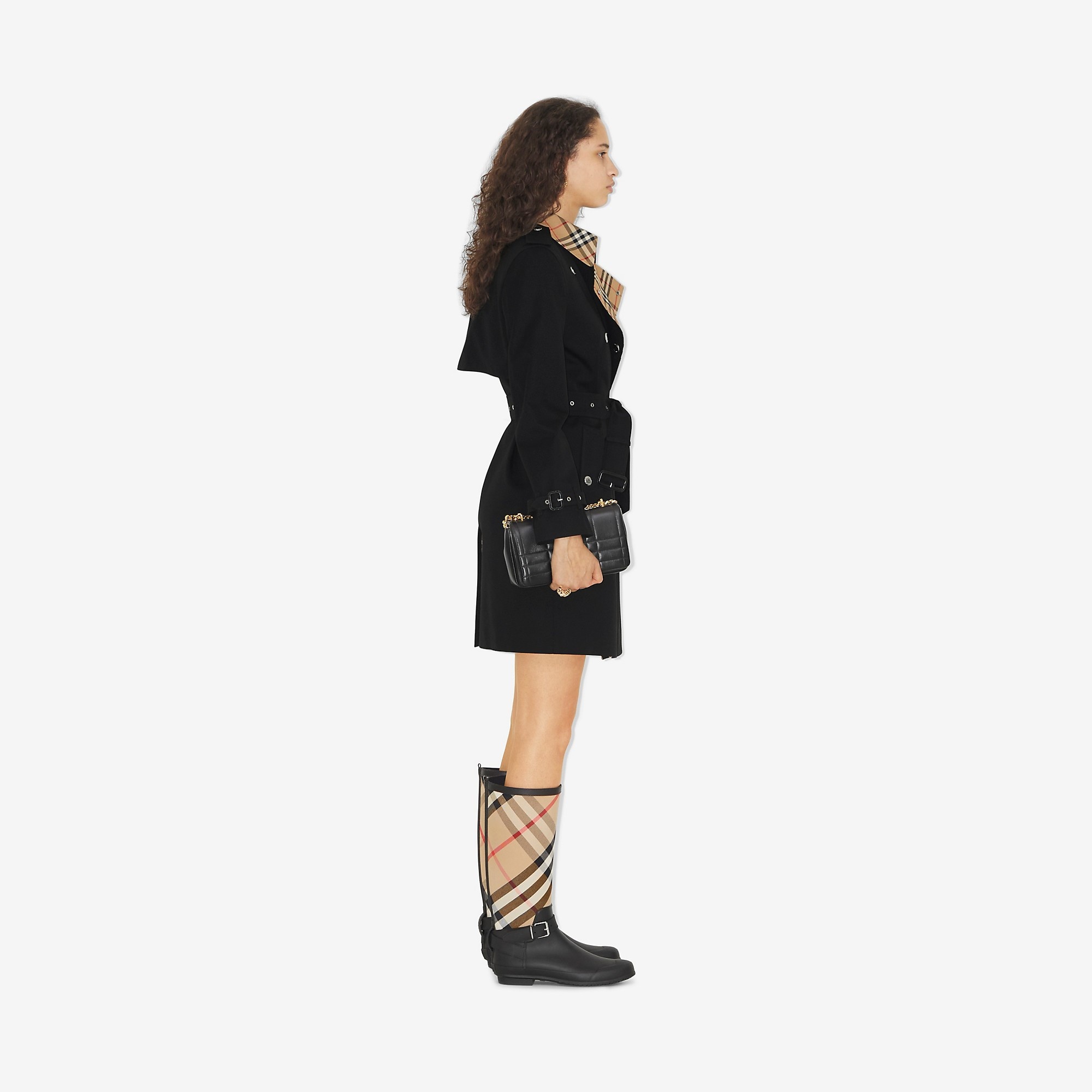 Check Trim Cotton Gabardine Trench Coat - 3