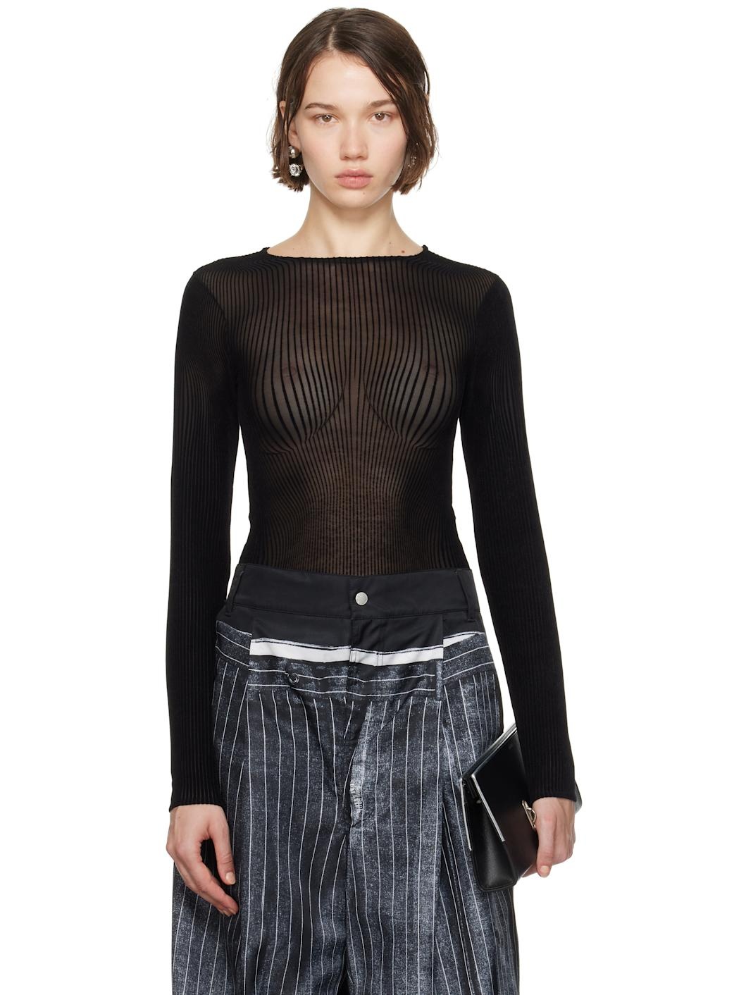 Black 'The Morphing Pinstripes' Bodysuit - 1