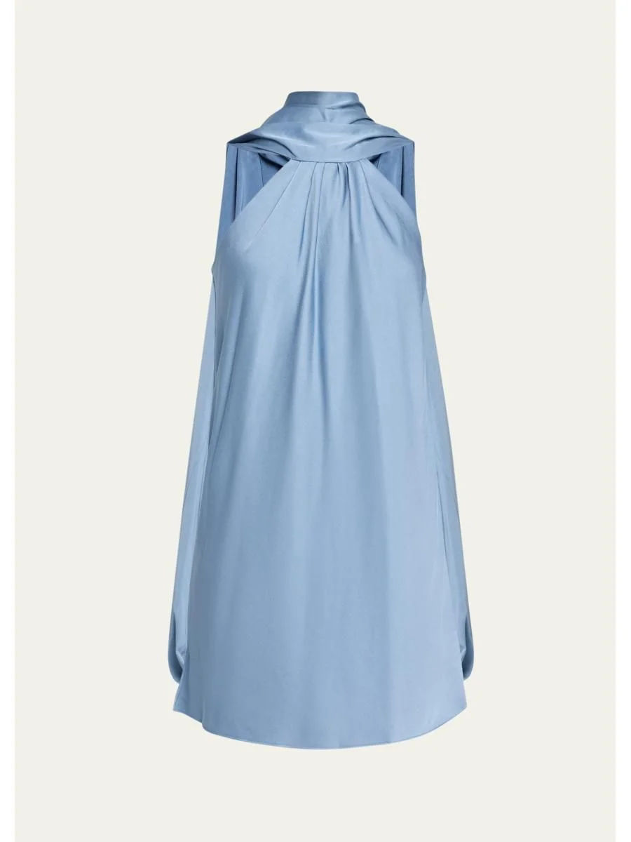 Satin Mock Turtleneck Sleeveless Mini Dress - 1