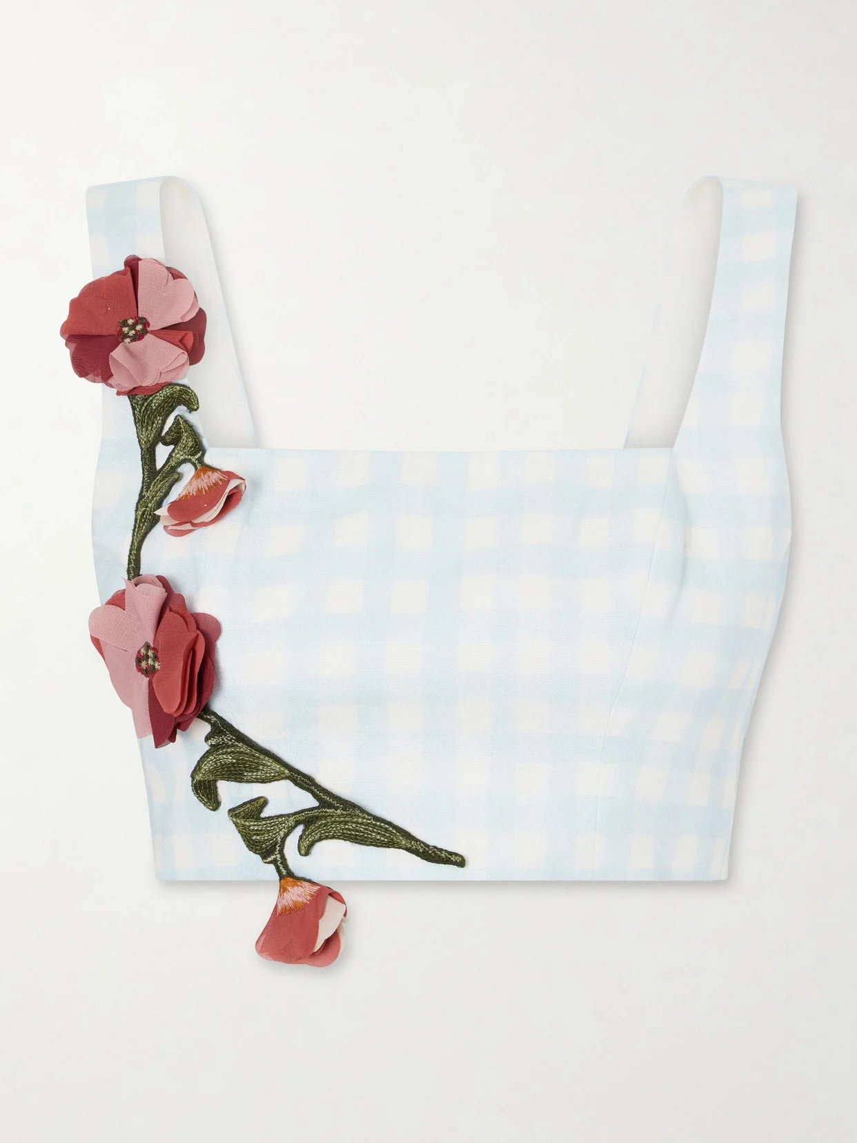 Amanda Cropped Floral-appliqué Linen Top - 1