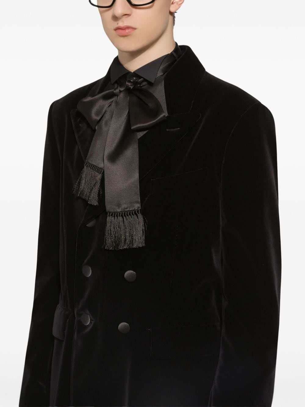 velvet double-breasted coat - 5