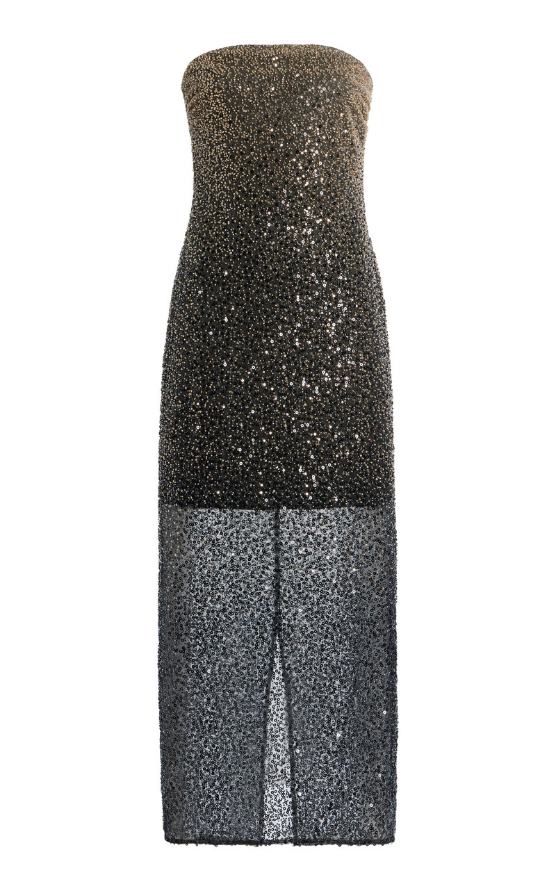 Beaded Strapless Midi Dress grey 1