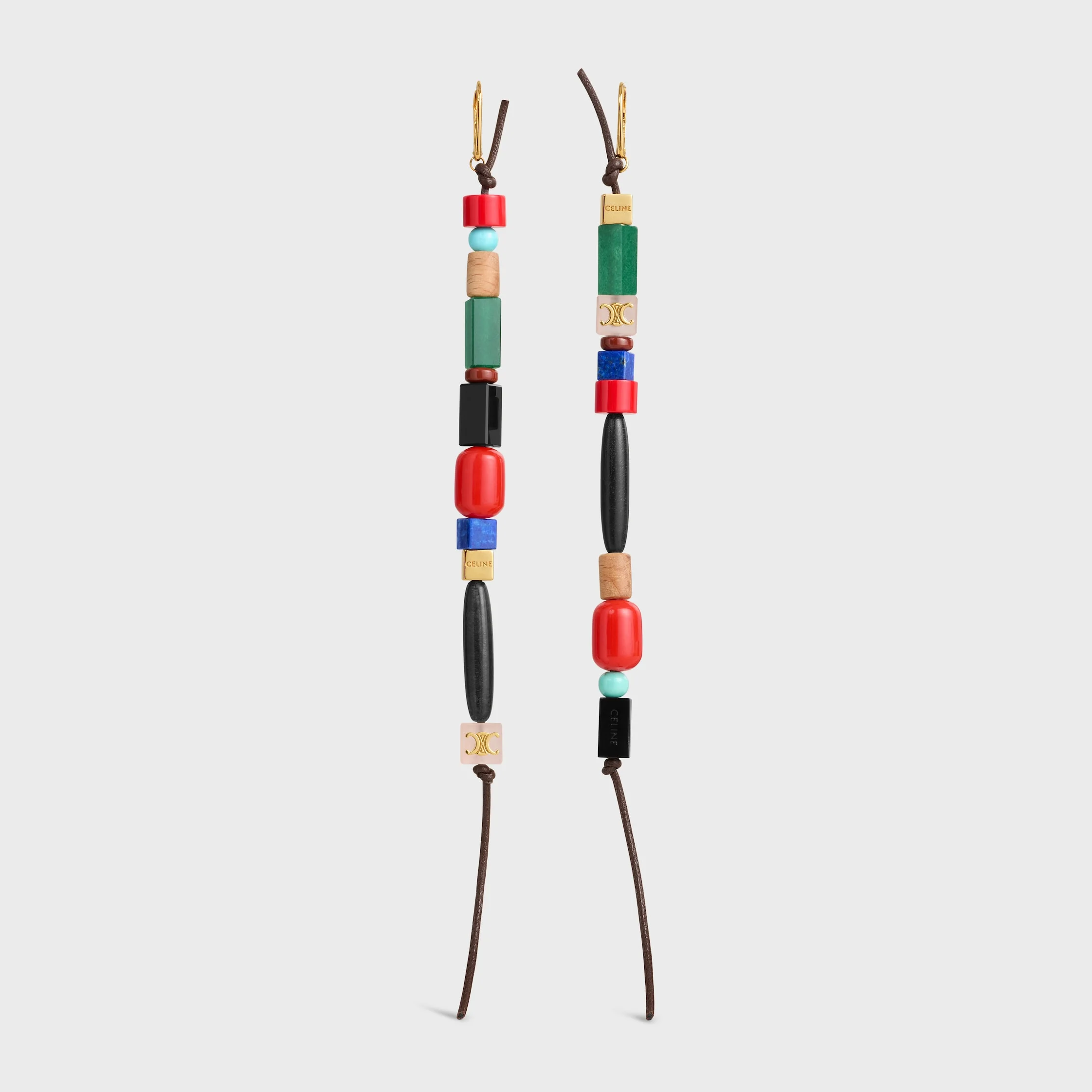 ÉTÉ CELINE LONG EARRINGS IN GLASS BEADS, STONES, COTTON AND BRASS WITH GOLD FINISH - 1