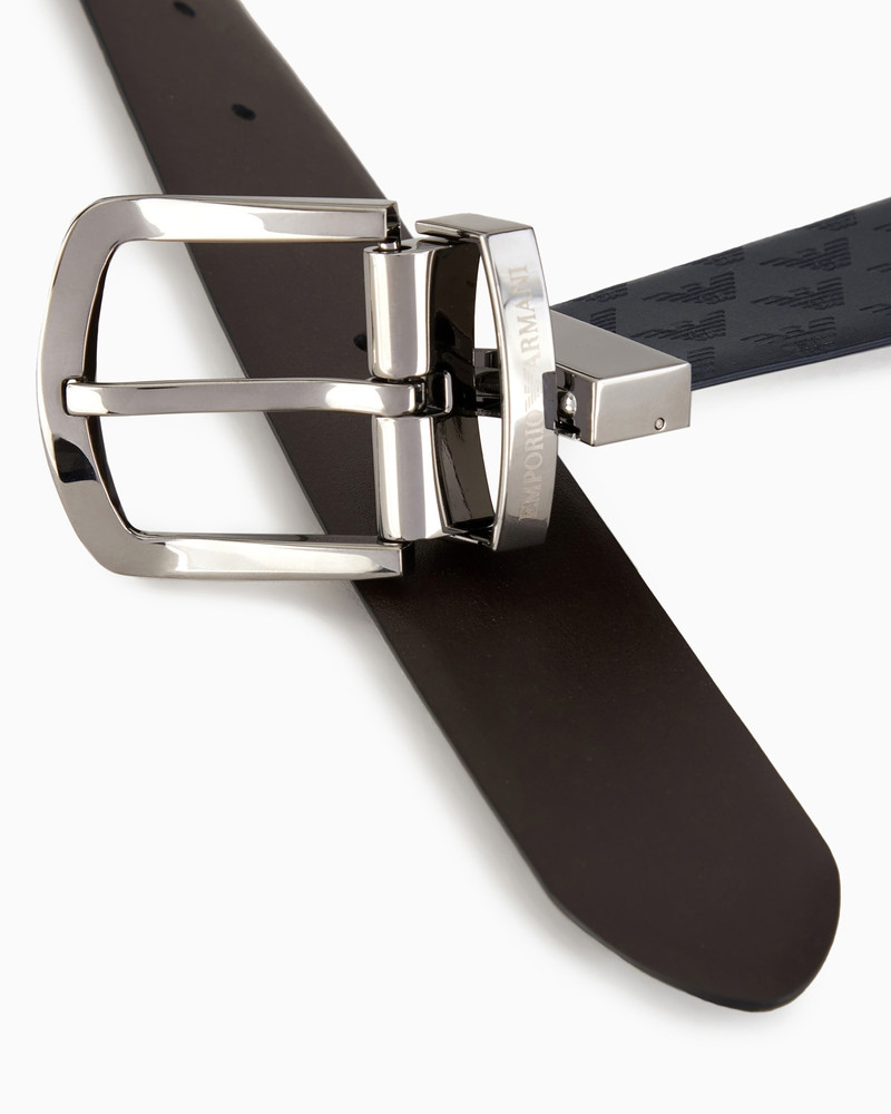EMPORIO ARMANI Reversible leather belt with all-over monogram outlook