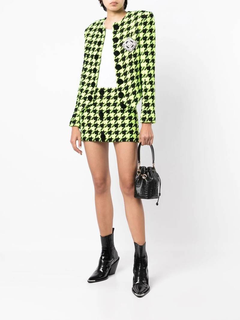 Balmain houndstooth-pattern embellished tweed jacket outlook