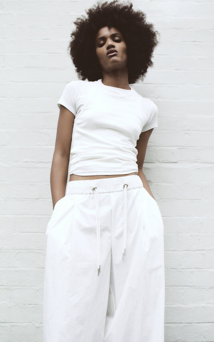 Relaxed Drawstring Cotton Pants white - 2