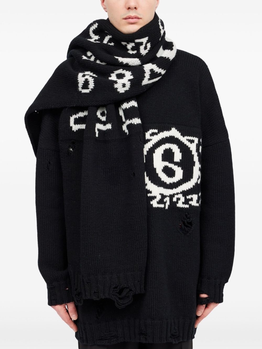 Numbers-motif virgin wool scarf - 4