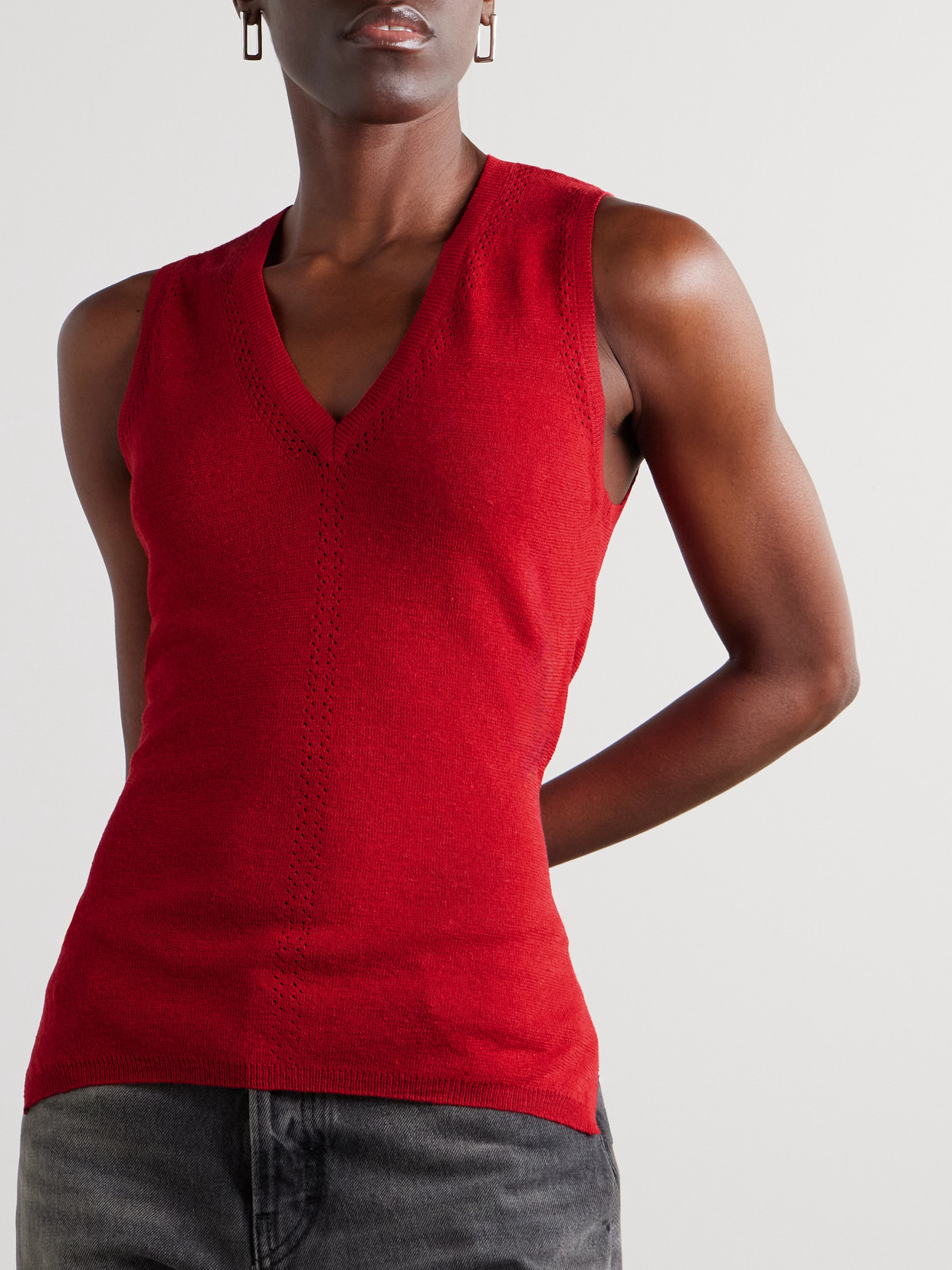 Heyde Draped Pointelle-trimmed Linen-blend Tank - 4