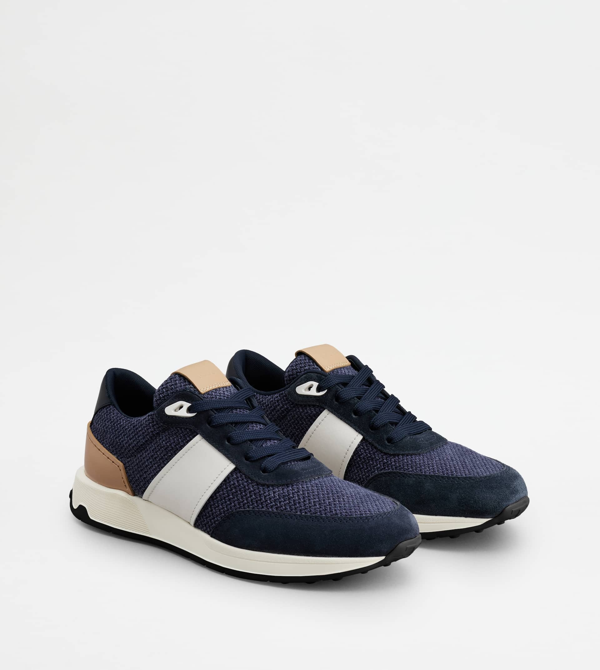 SNEAKERS IN LEATHER AND TECHNICAL FABRIC - BLUE - 3
