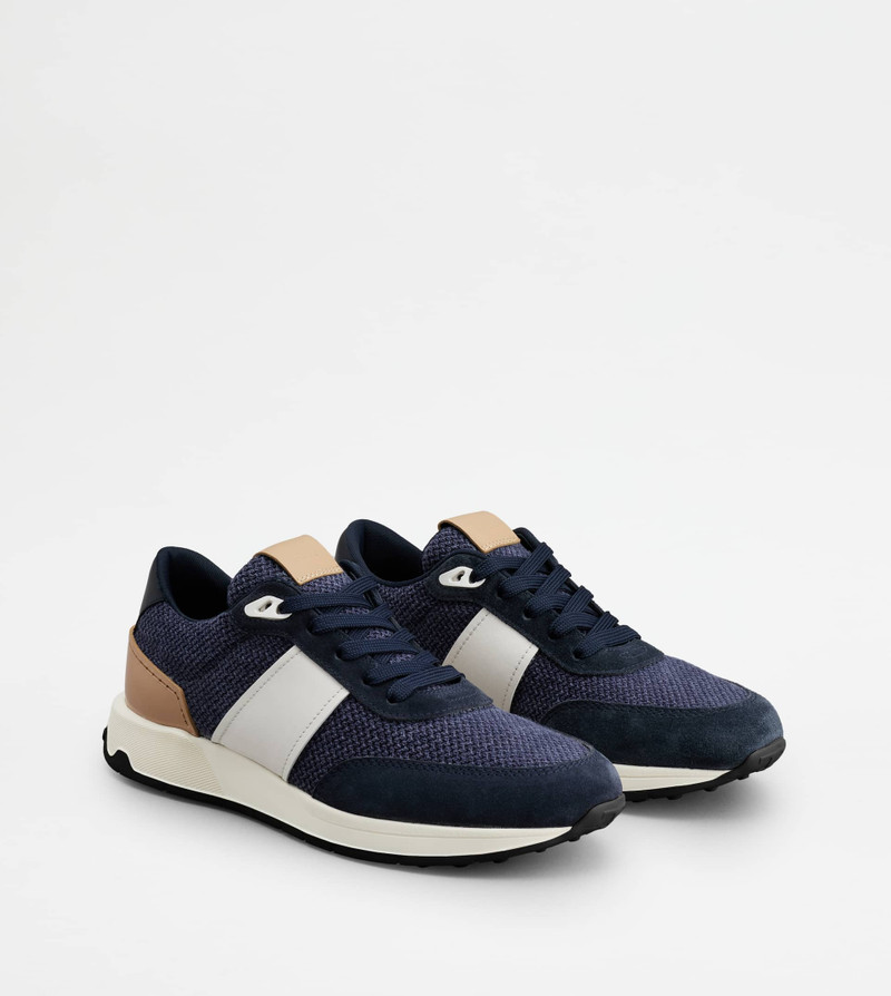 SNEAKERS IN LEATHER AND TECHNICAL FABRIC - BLUE 3