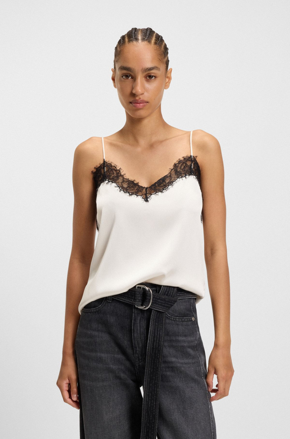 SATIN CAMISOLE WITH LACE DETAILS - 2