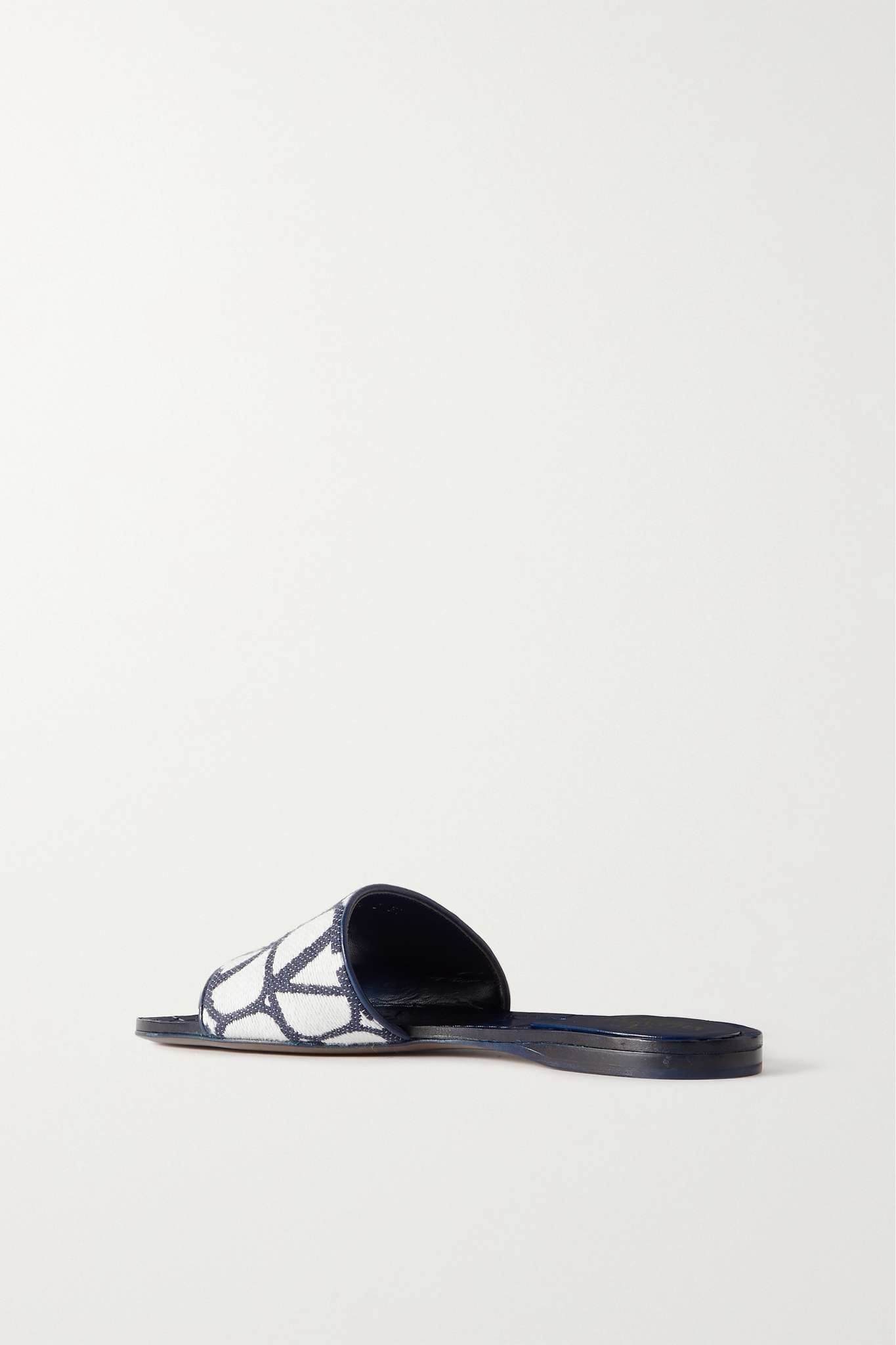 Toile Iconographe leather-trimmed cotton-canvas jacquard slides - 3