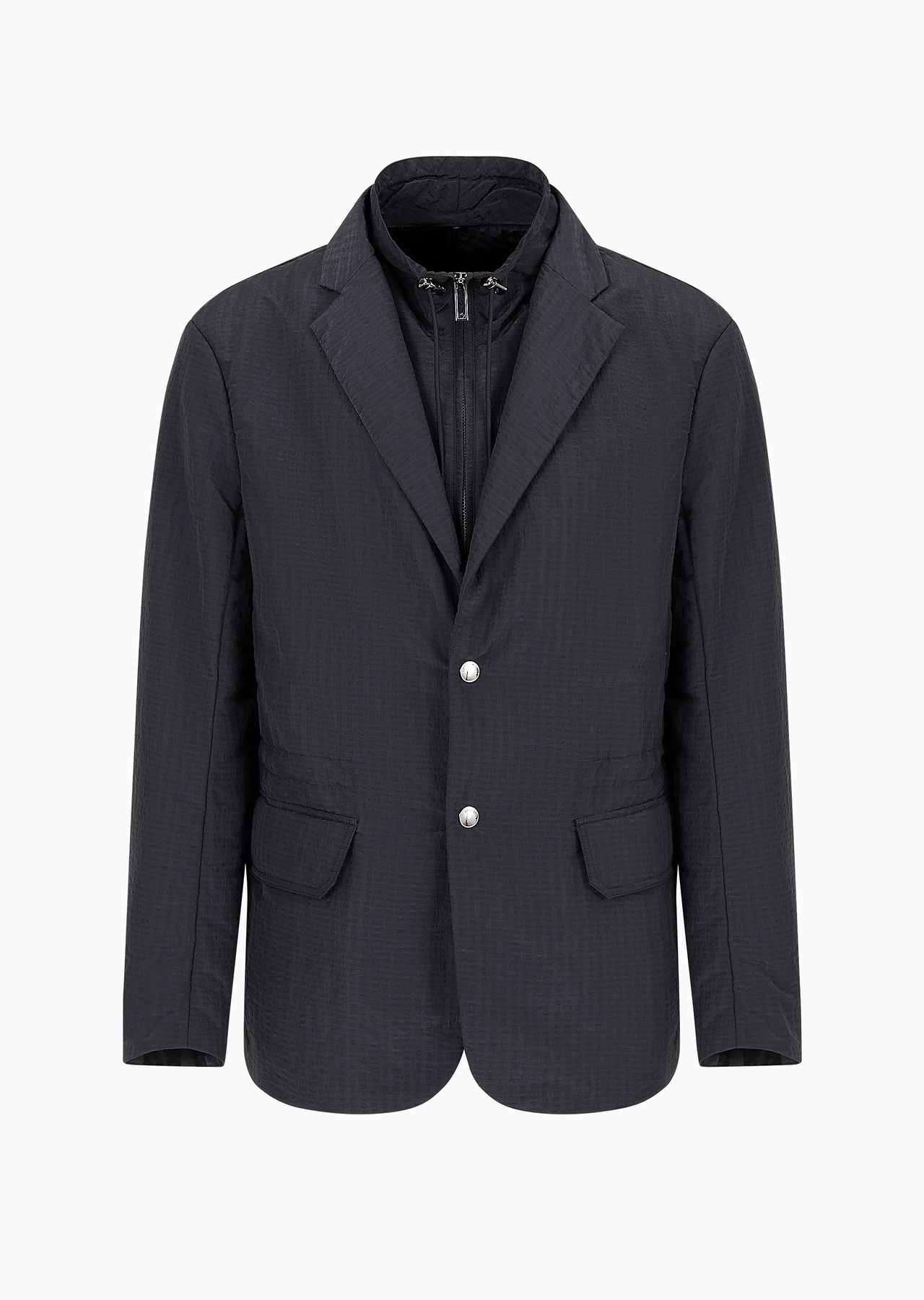 Single-breasted jacket with full-zip detachable inner panel in lightweight nylon seersucker - 1