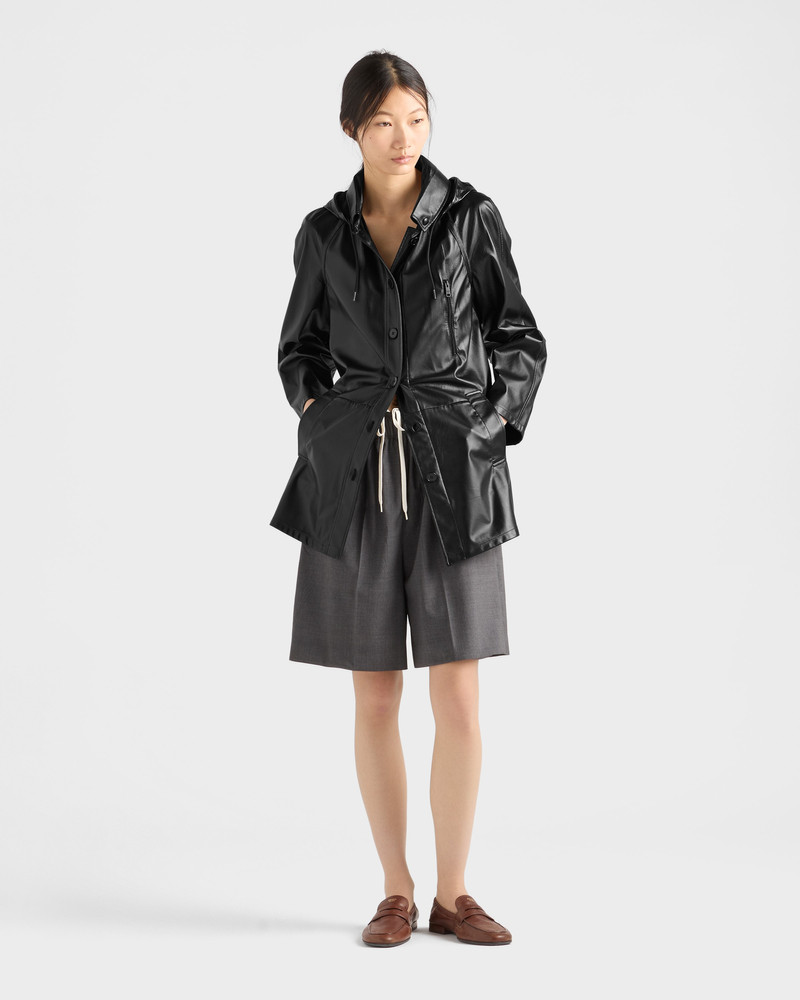Prada Hooded nappa leather and fabric caban jacket outlook