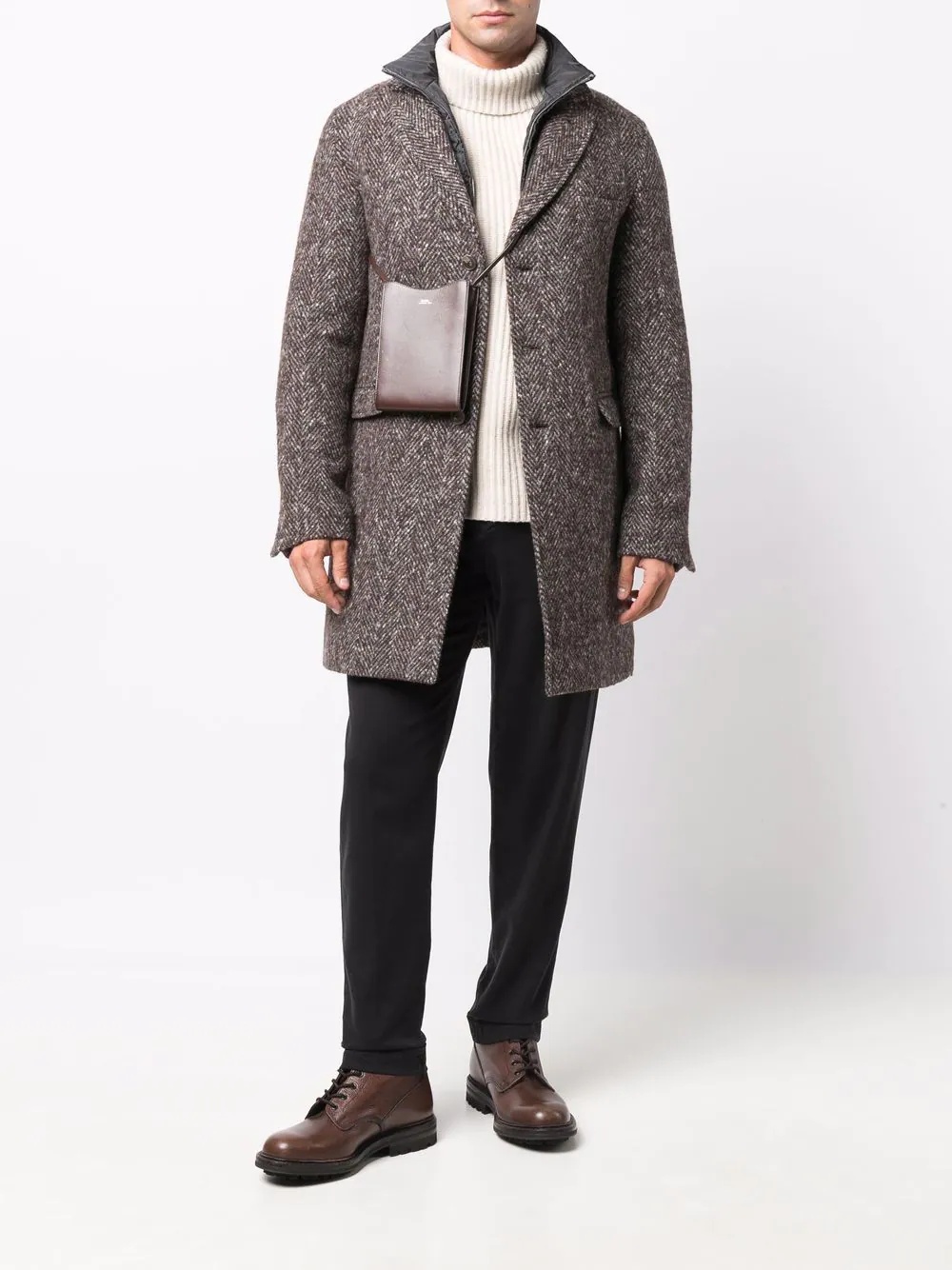 herringbone single-breasted coat - 2