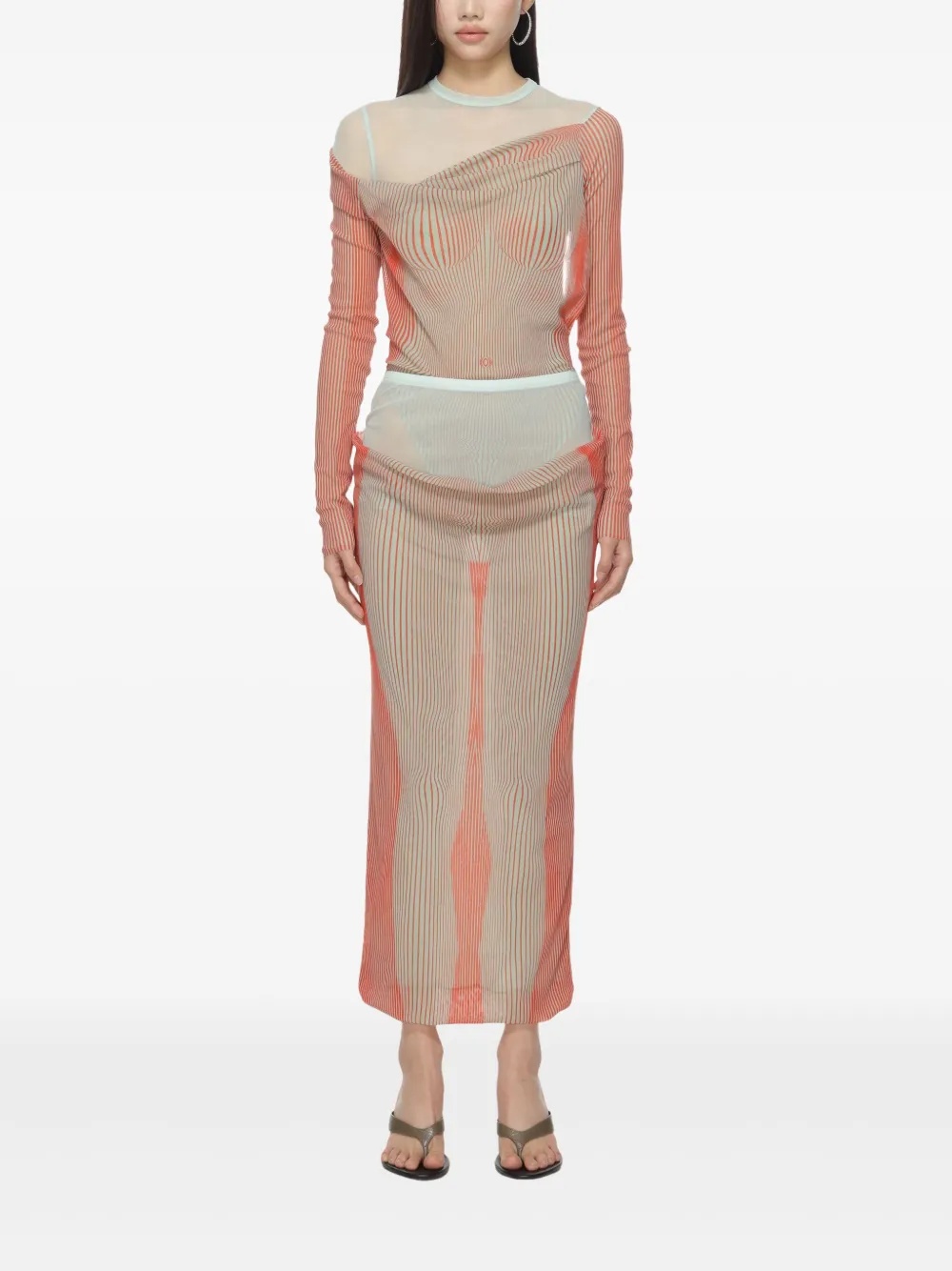 JEAN PAUL GAULTIER - Women Draped Pinstripe Body Morphing Long Skirt - 4