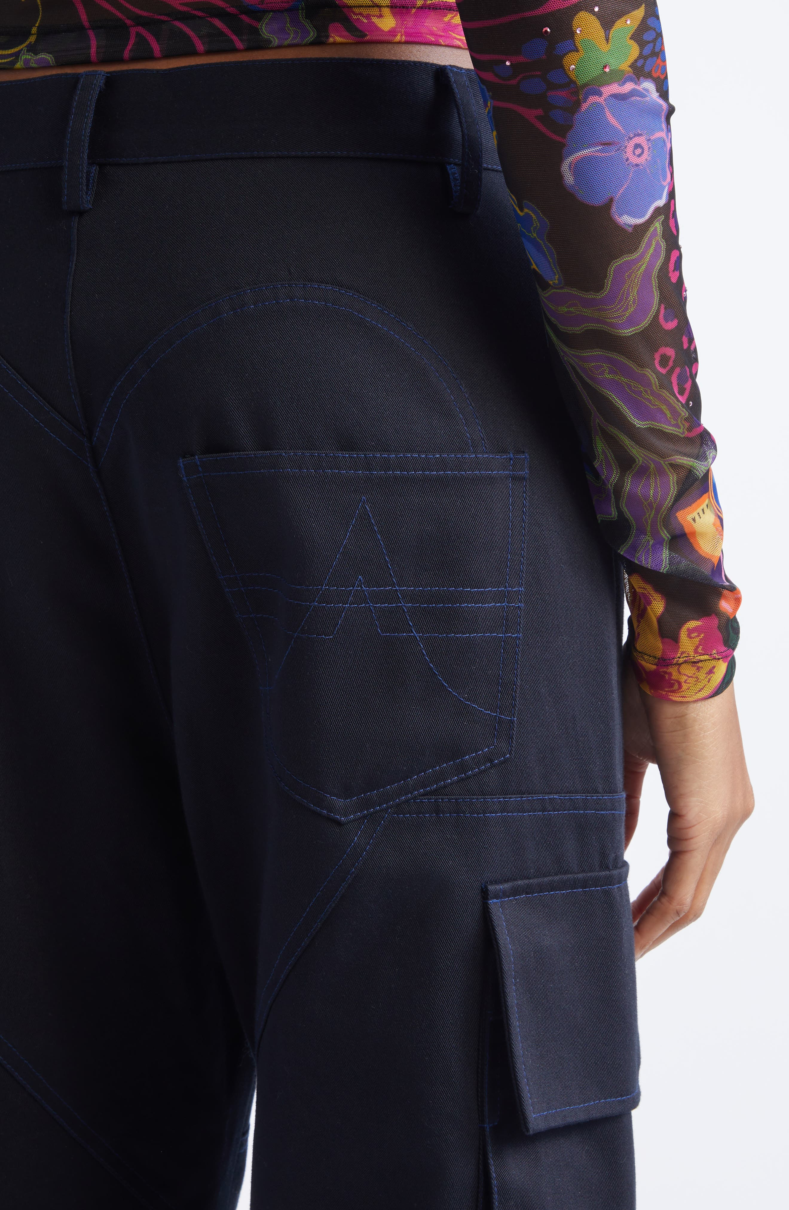Area Flower Embellished Cargo Pants in Midnight Blue at Nordstrom - 5
