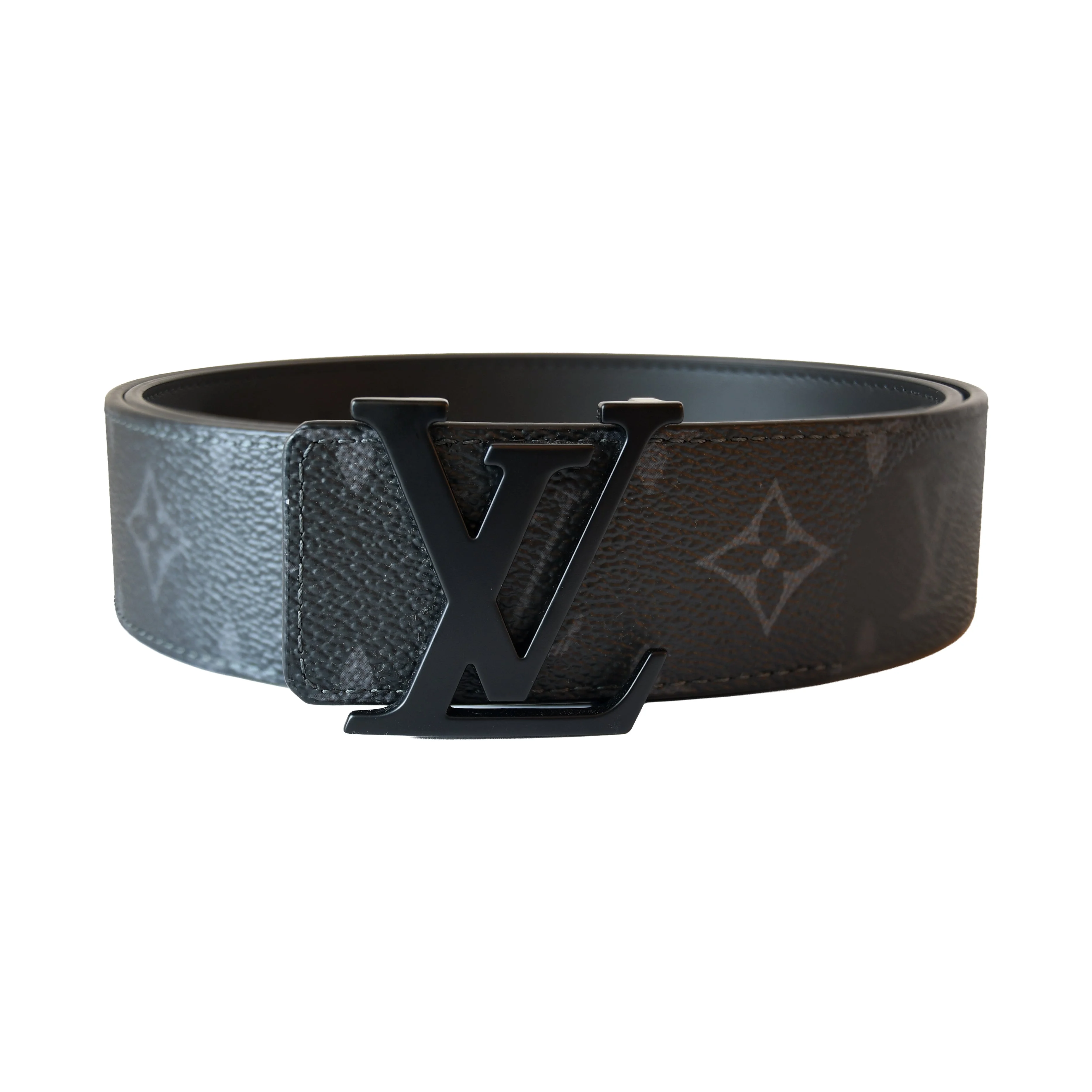 Louis Vuitton Initiales Matte Black Buckle Reversible Belt Monogram Eclipse Black - 1