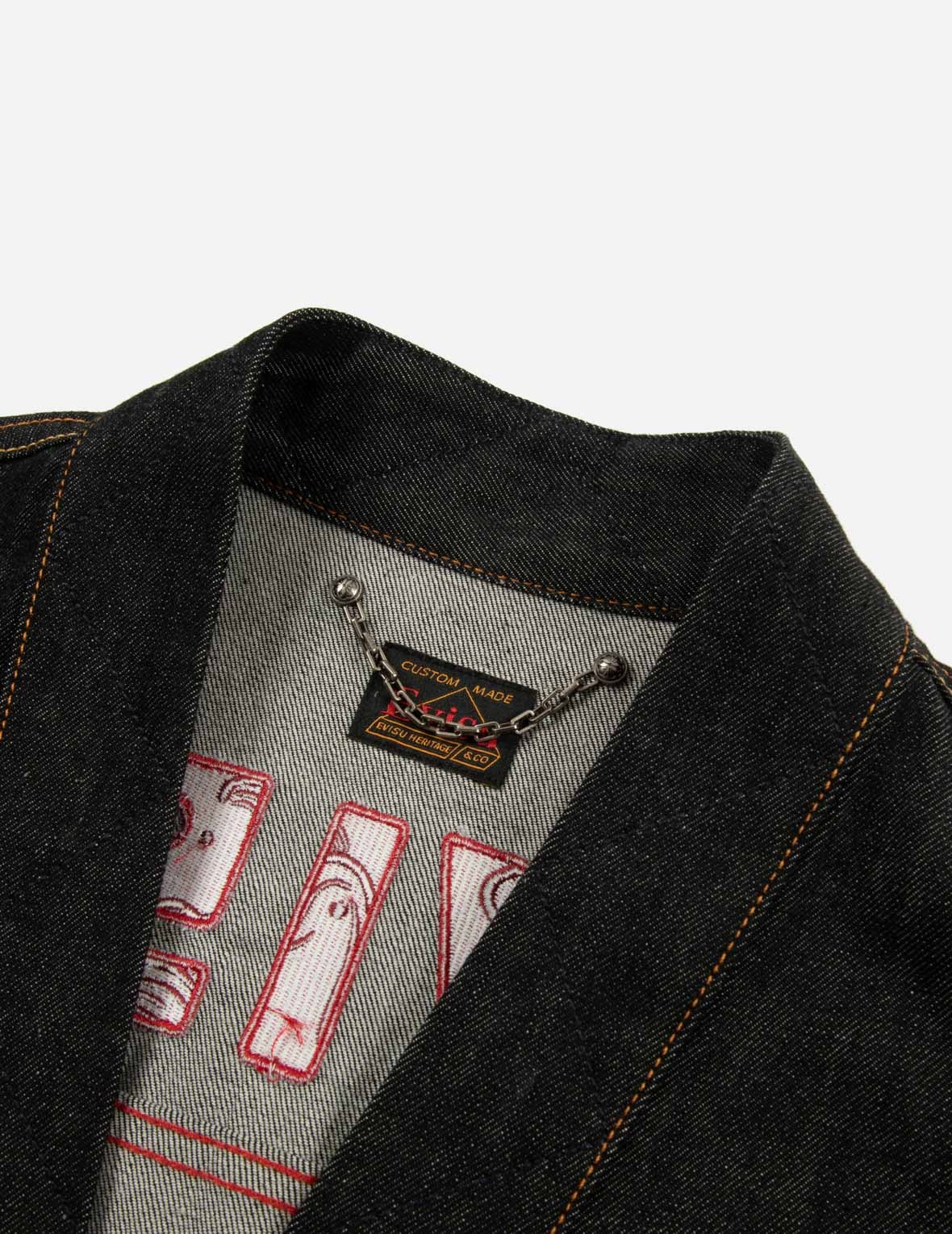 TWO GODS WEALTH GATHERING EMBROIDERY LOOSE FIT KIMONO DENIM JACKET - 7