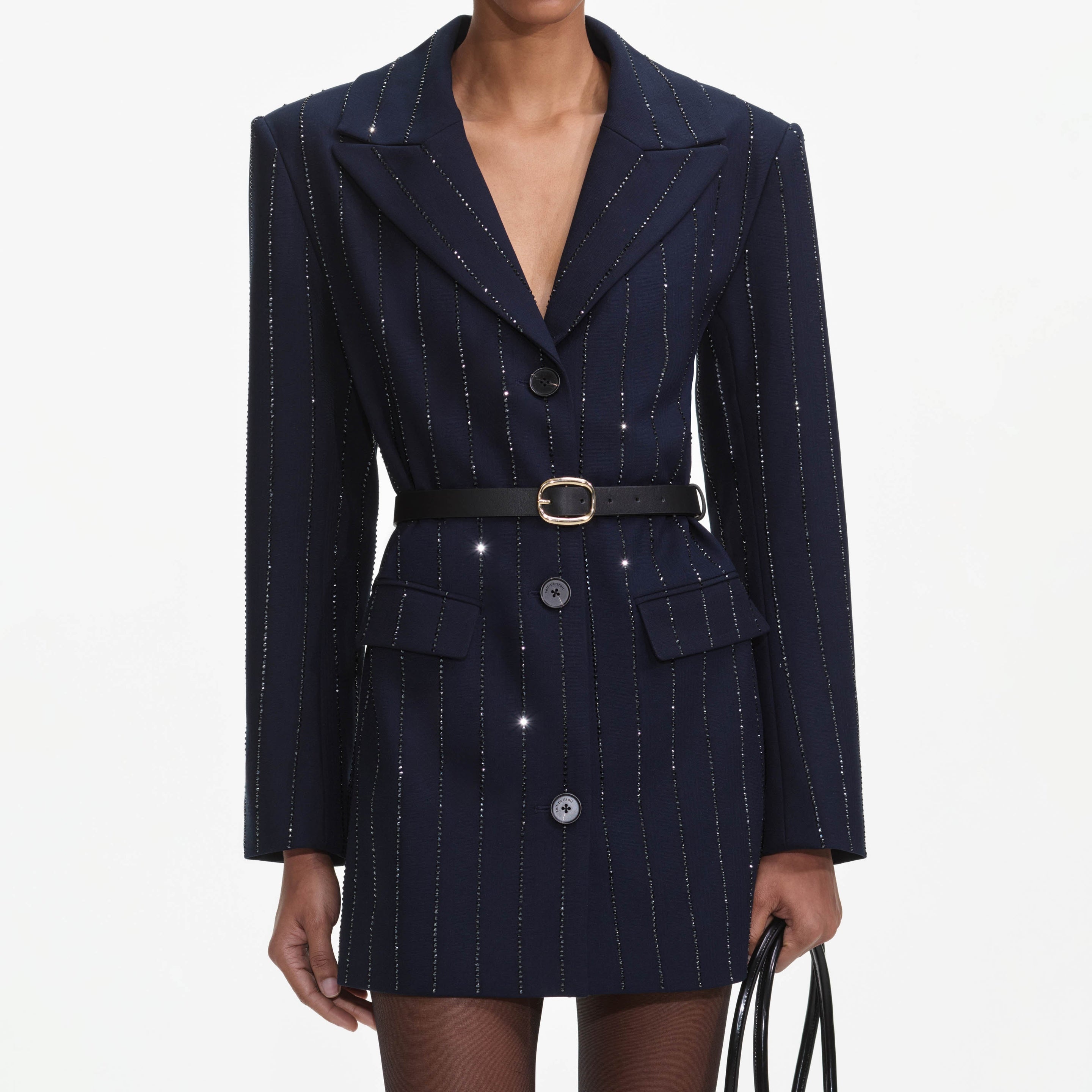Navy Rhinestone Pinstripe Blazer - 4
