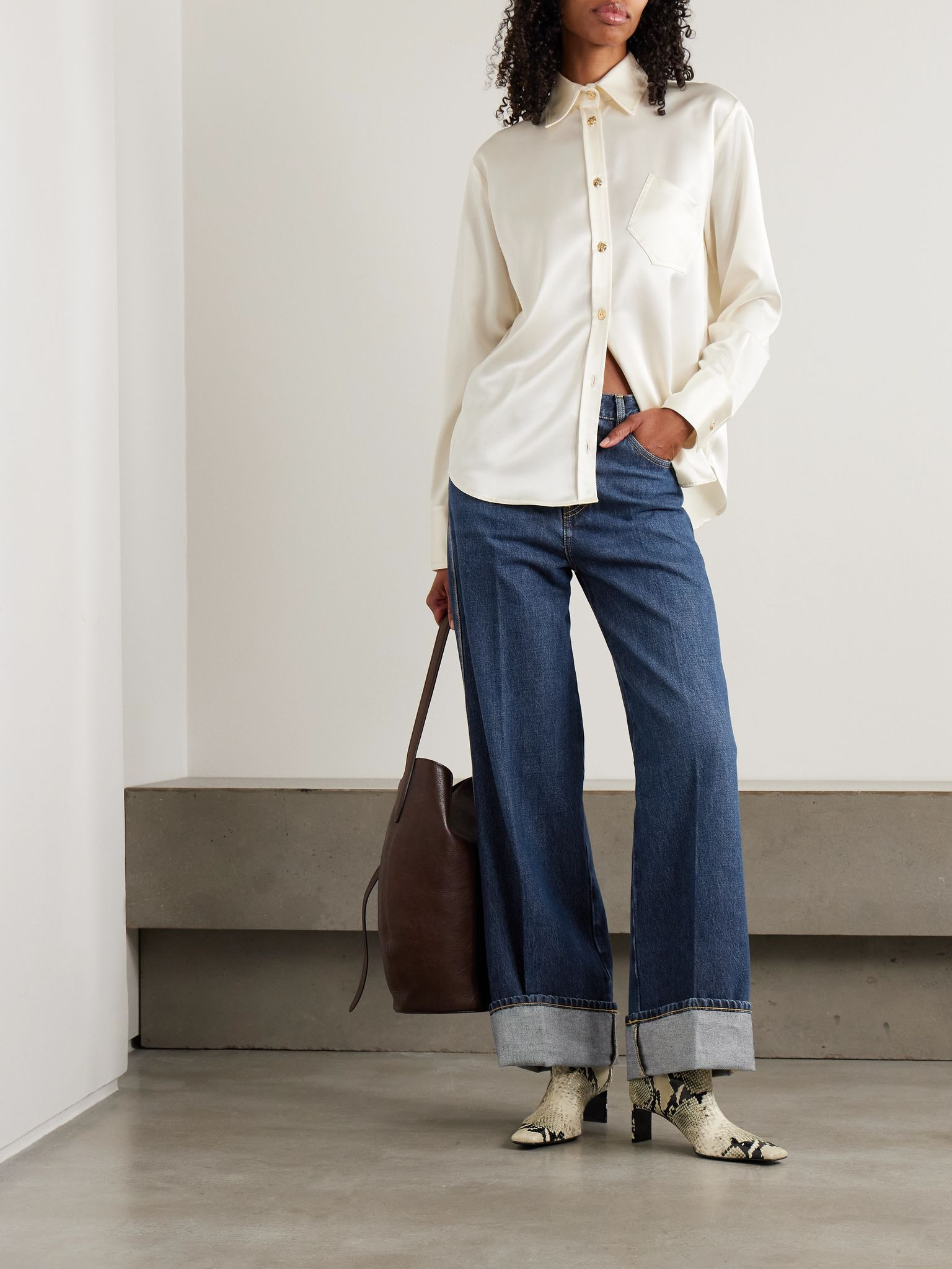 The Cuffed Wide mid-rise wide-leg jeans Dark denim - 2