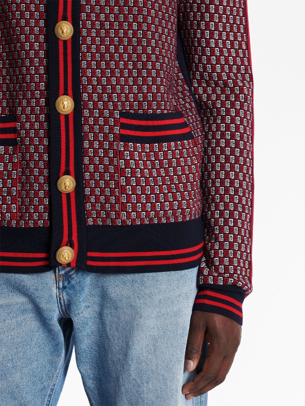 monogram-print checked wool cardigan - 7