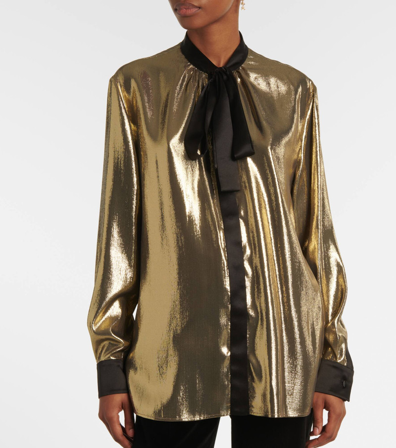 Tie-neck silk-blend lamé blouse 5