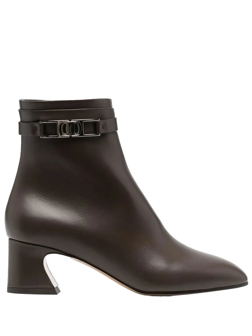 Ferragamo Gancini Logo-Plaque Ankle Boot — Brown - 1