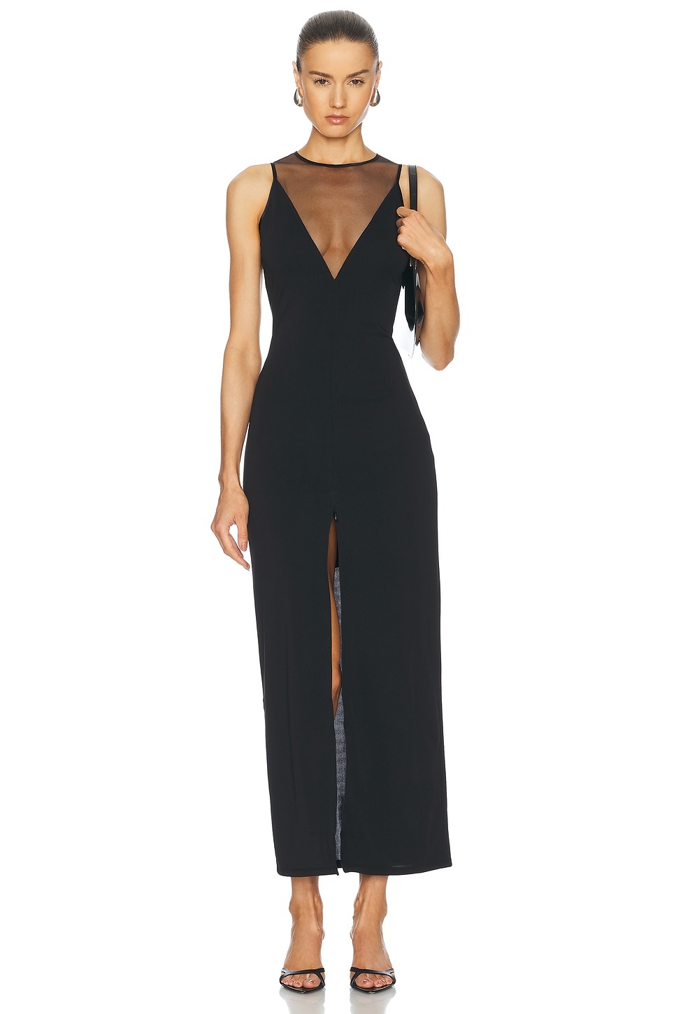Rose Spine Embroidery High Slit Maxi Dress - 1
