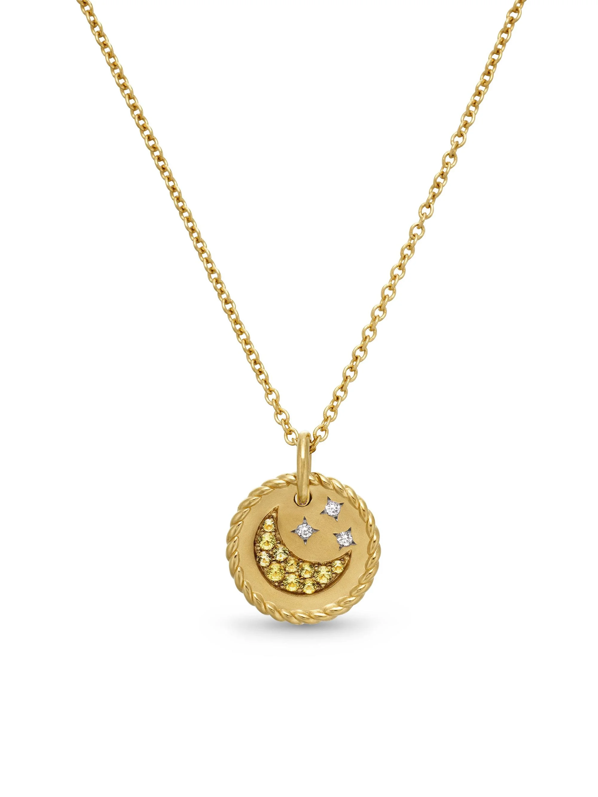 Women's Cable Collectibles Moon and Stars Necklace in 18K Yellow Gold with Pavé Yellow Sapphires and - 1