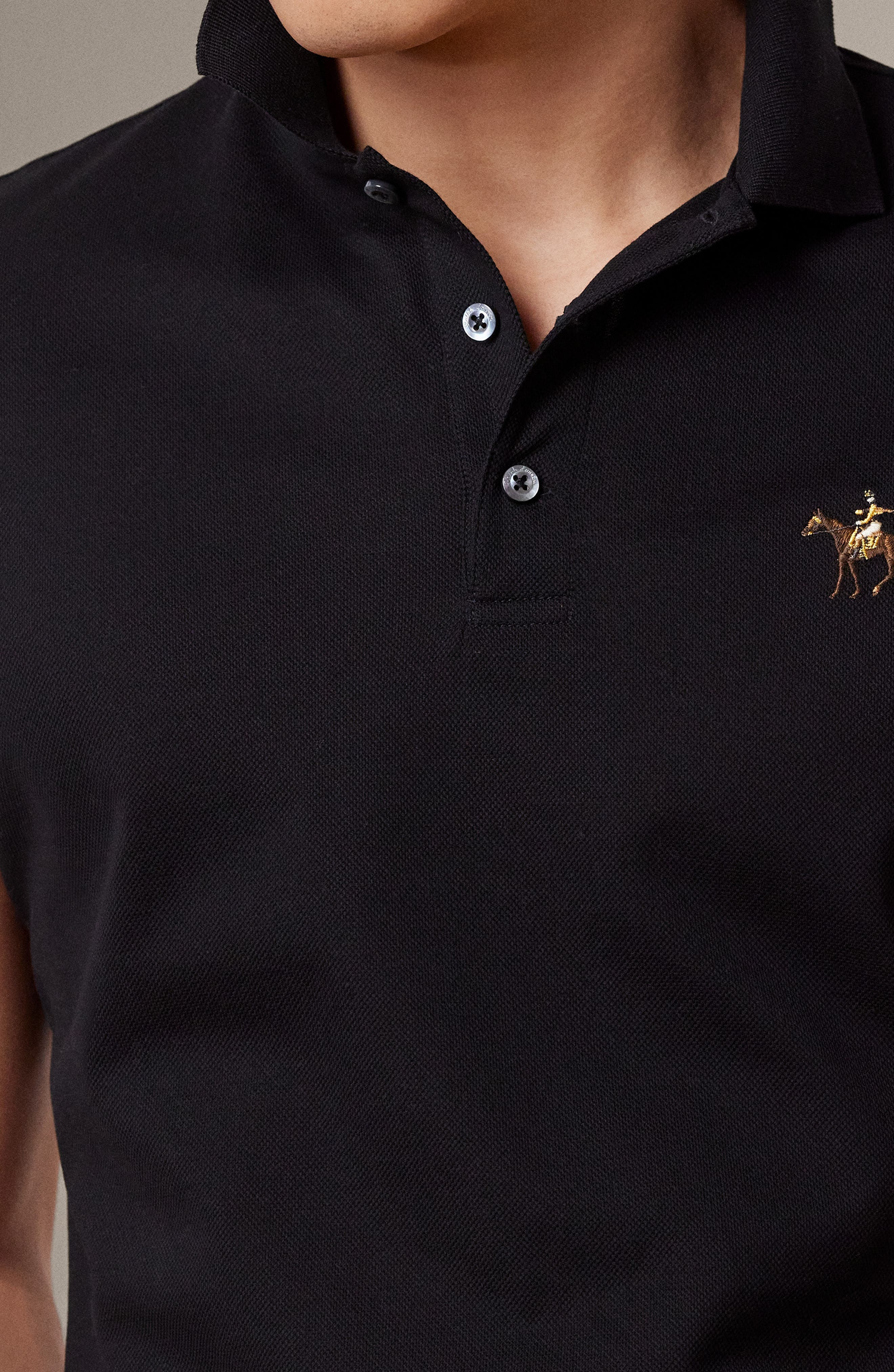 Ralph Lauren Purple Label Embroidered Standing Horse Cotton Piqué Polo in Black at Nordstrom - 3