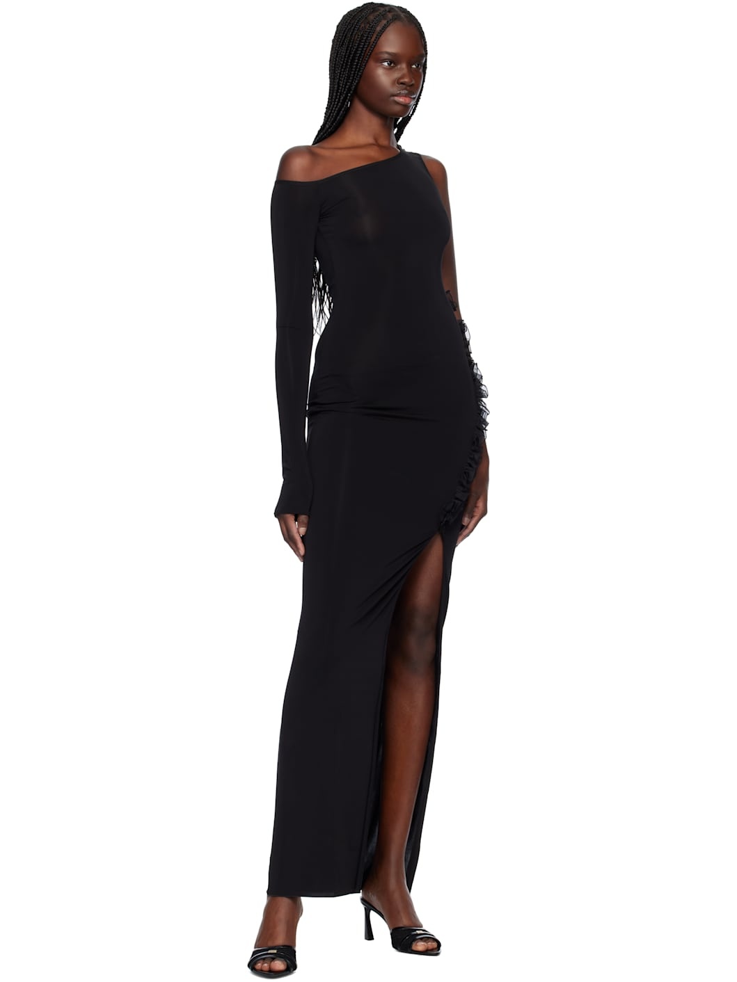 Black One Shoulder Maxi Dress - 4