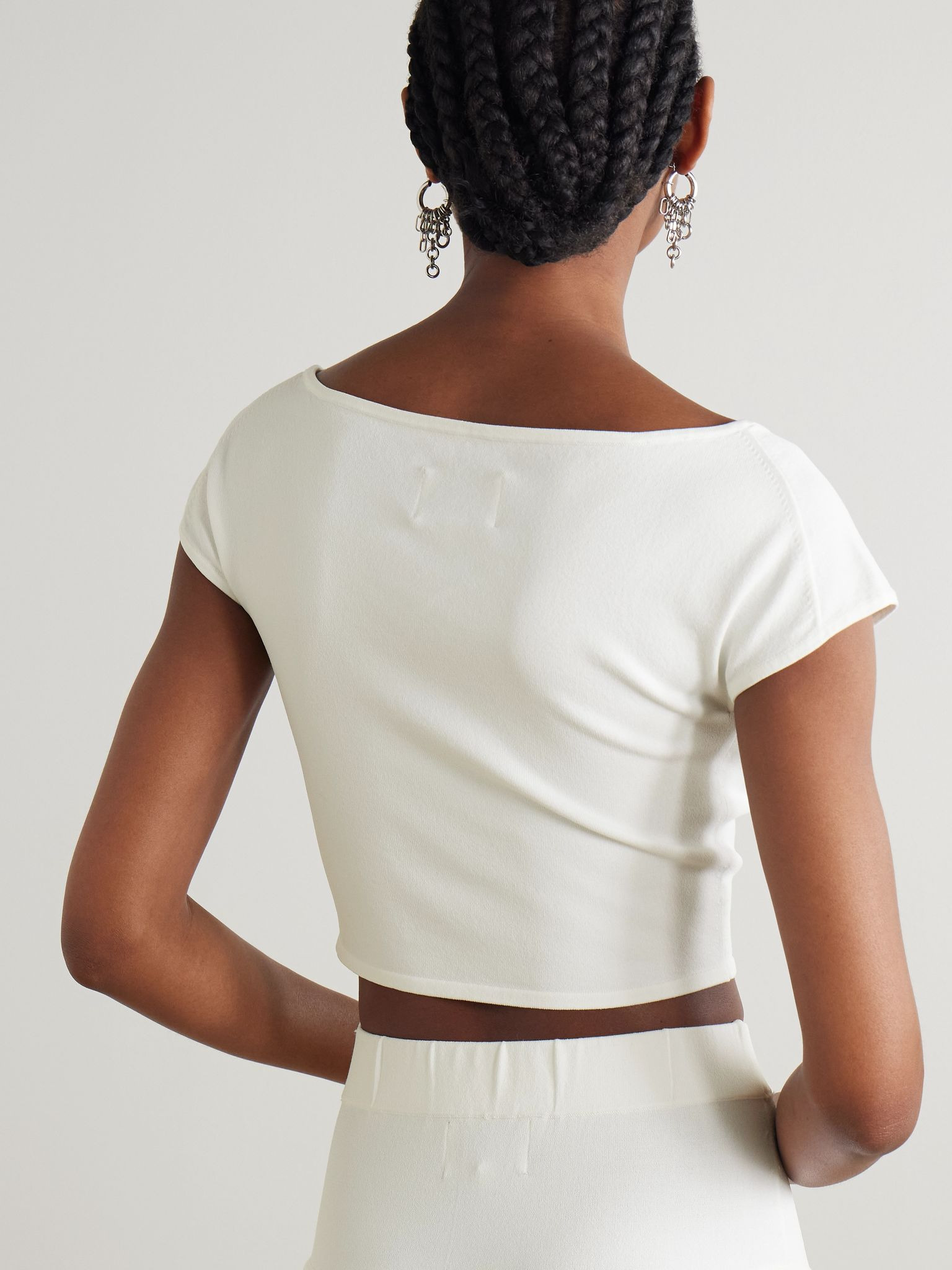 Polly cropped knitted T-shirt Ivory - 3