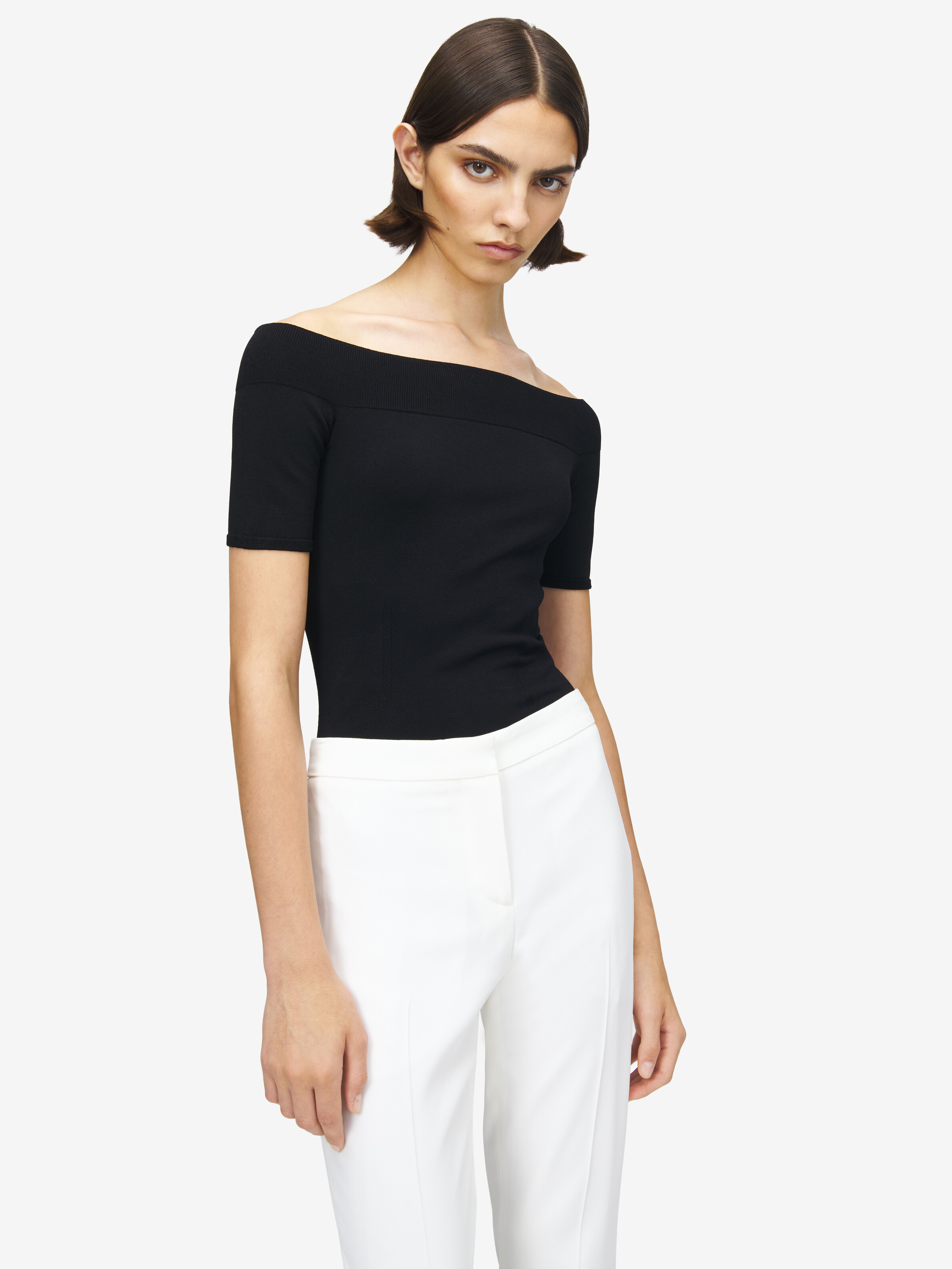 Women's Off-the-shoulder Knit Top in Black - 2
