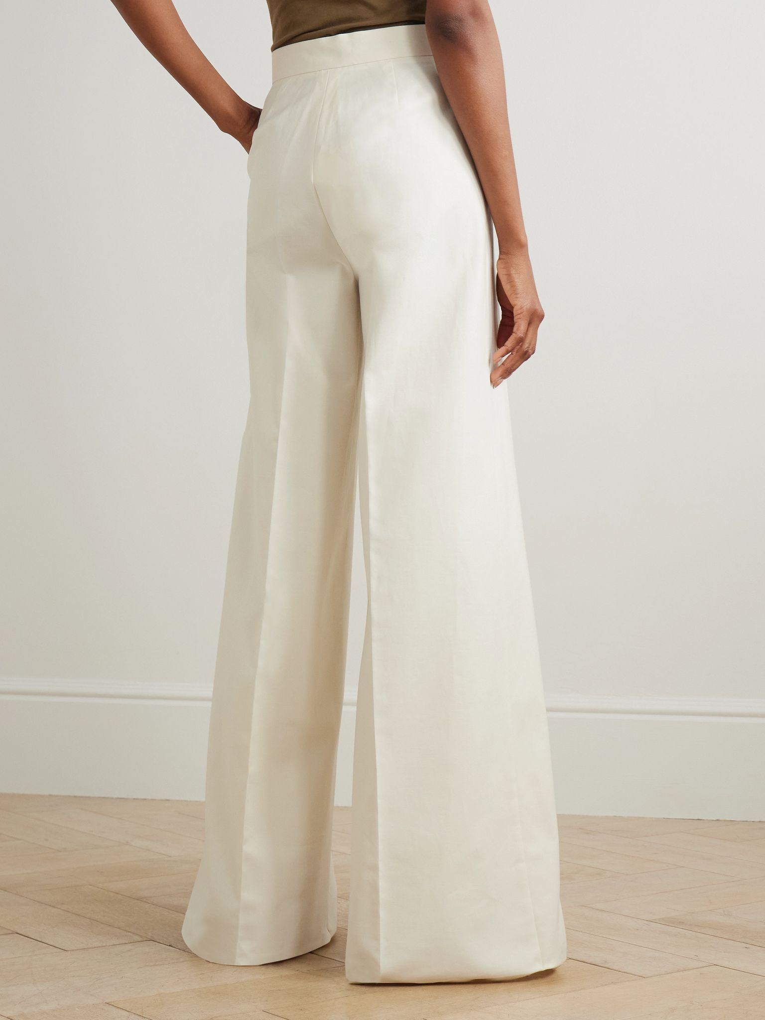 Cotton-blend wide-leg pants White - 4