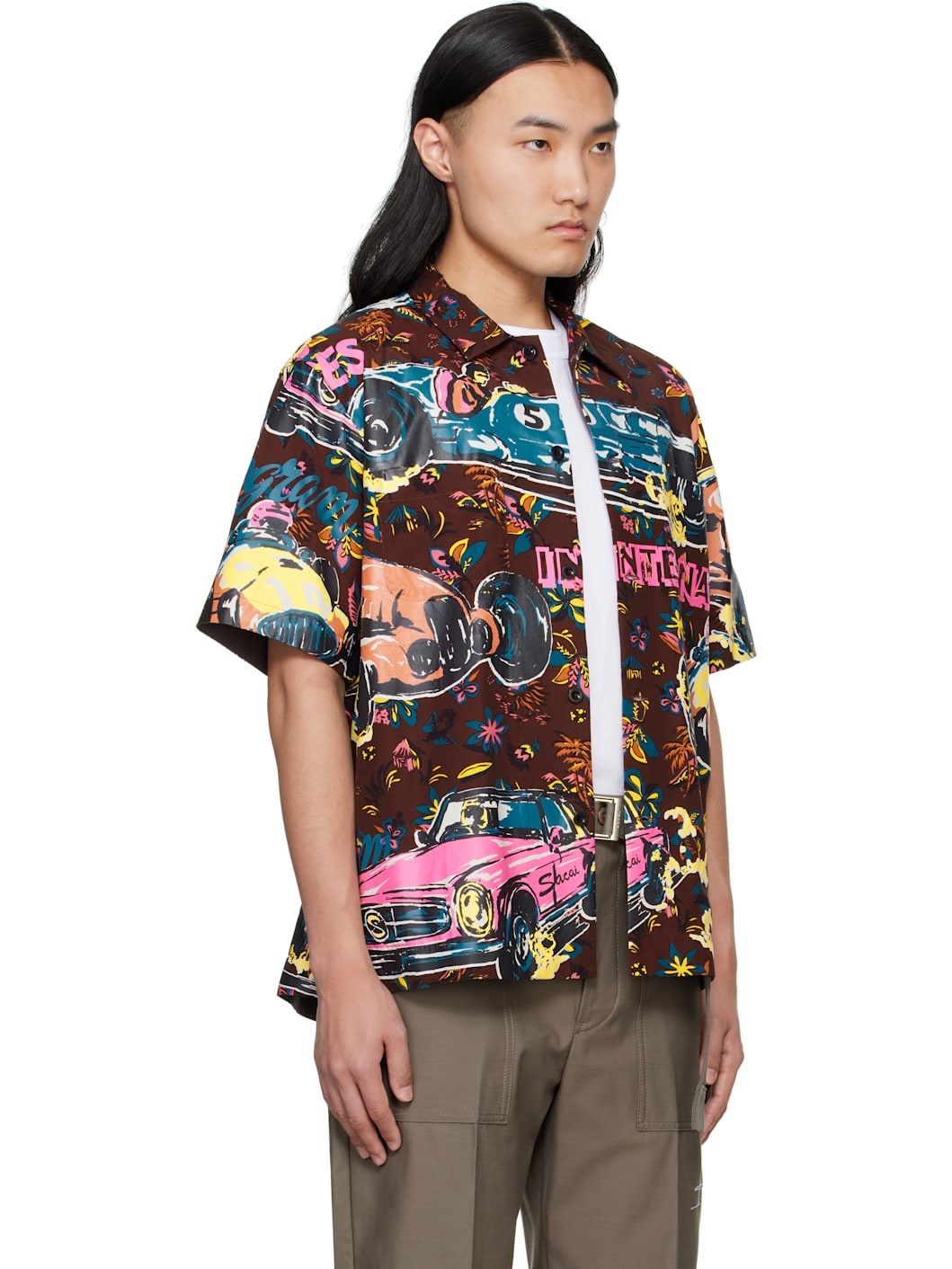 Burgundy Car Race Tropical Print Shirt - 2