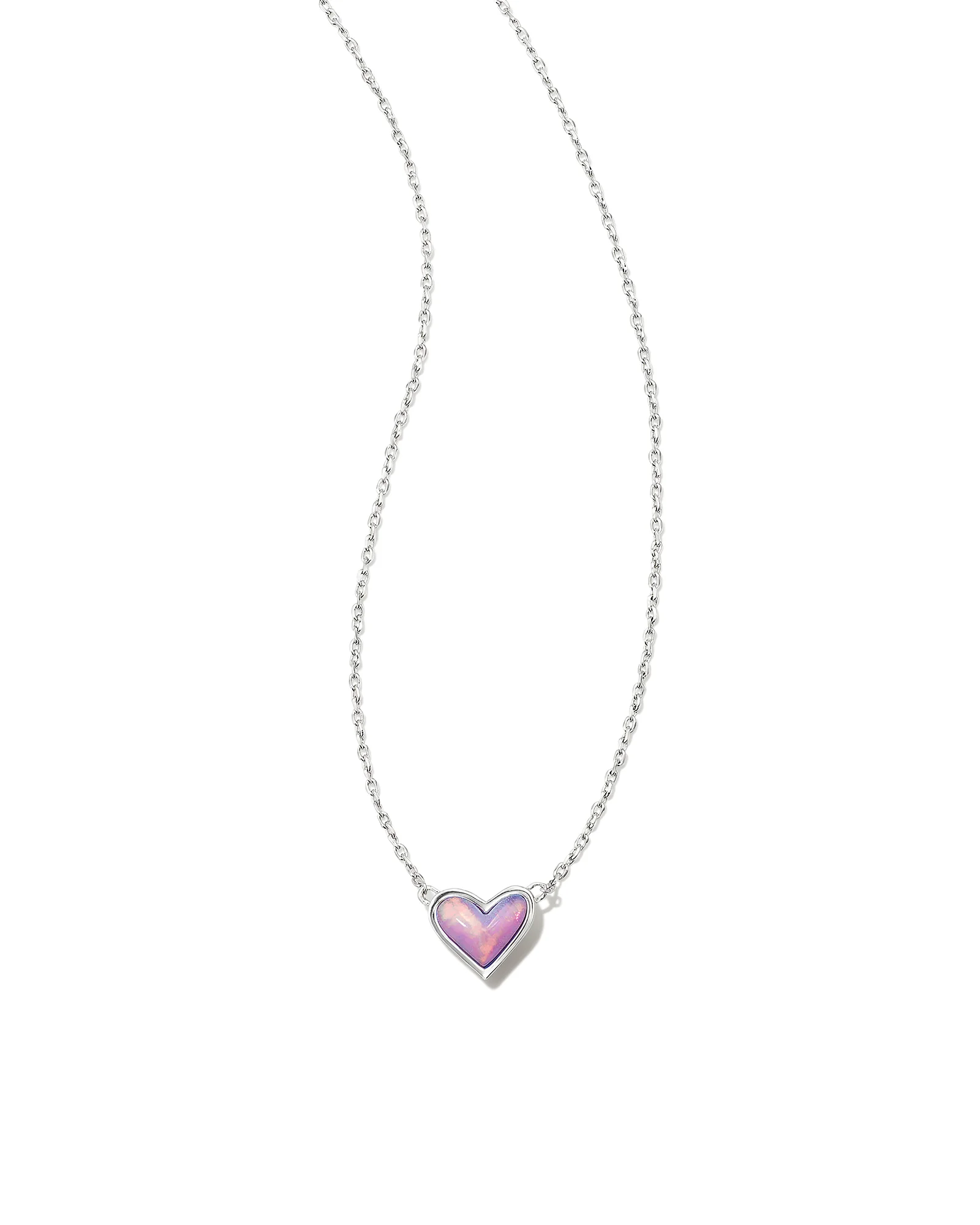 Framed Ari Heart Silver Short Pendant Necklace in Lilac Opalescent Resin - 1