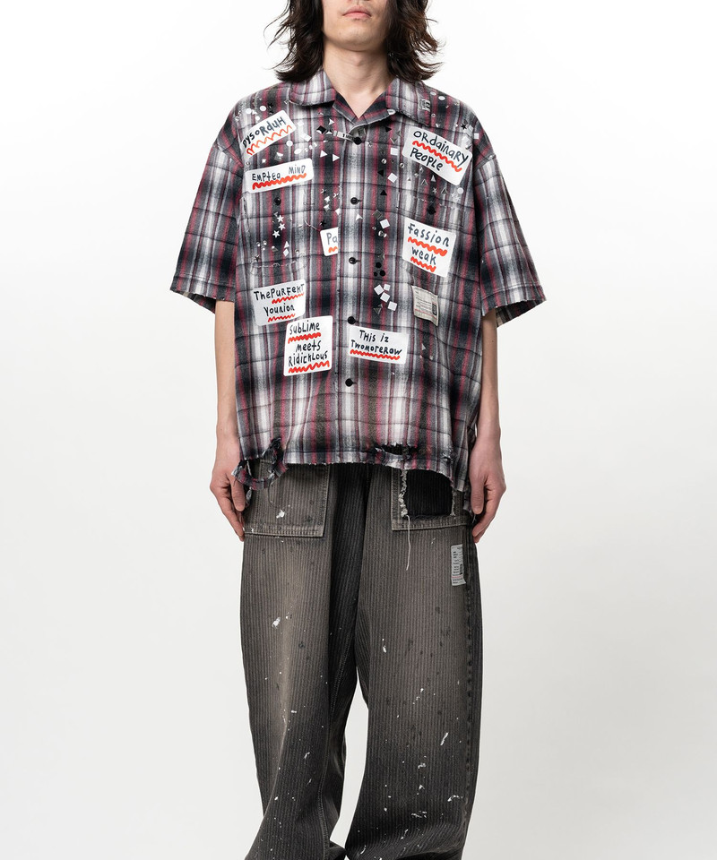 Embellished Sticker Short Sleeve Check Shirt 4