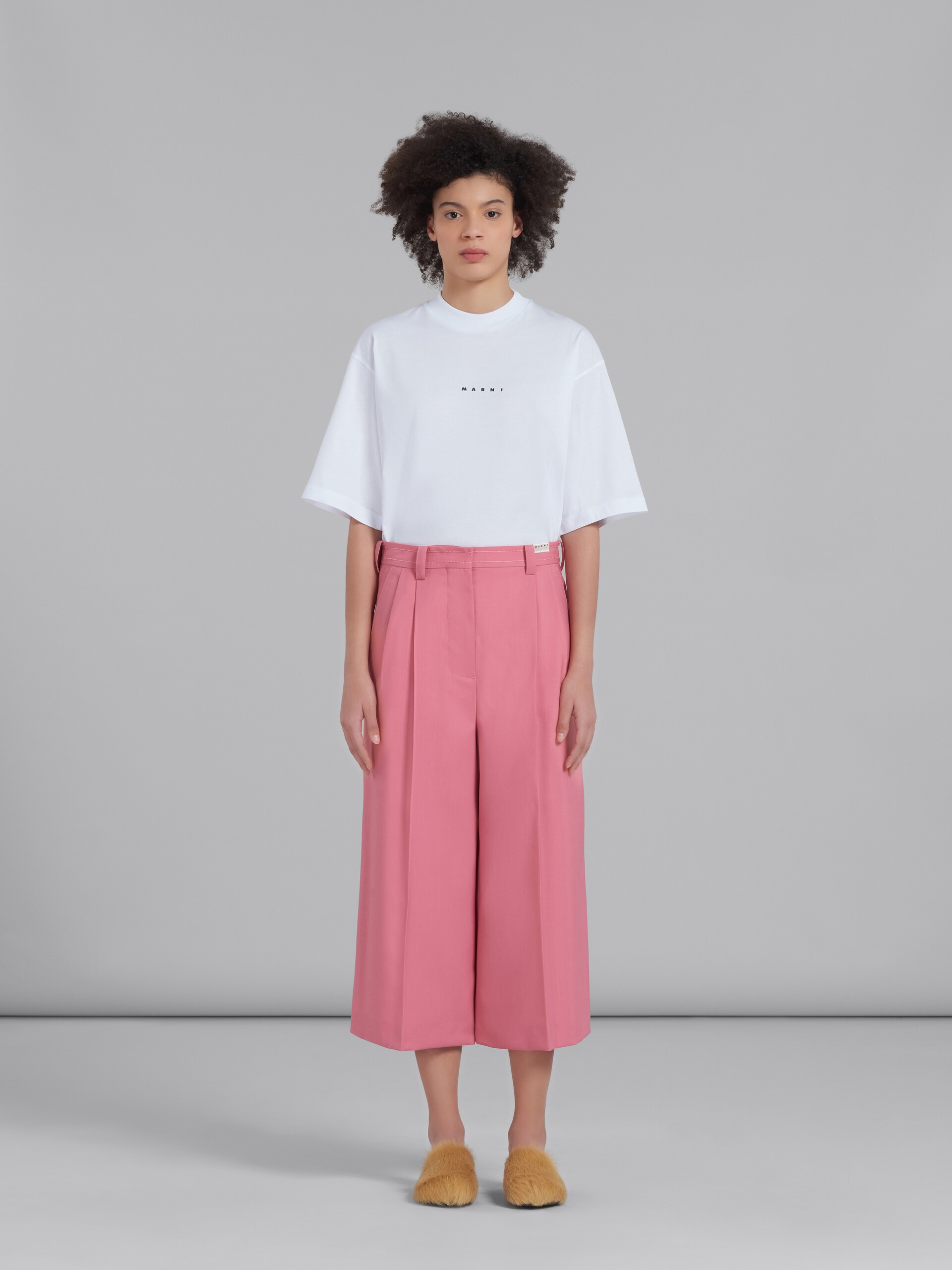 Marni CROPPED PANTS IN PINK TROPICAL WOOL | REVERSIBLE