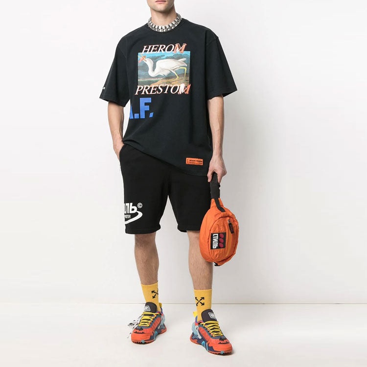 HERON PRESTON SS21 CTNMB Logo Shorts 'Black White' HMCI007R21JER0011001 - 2