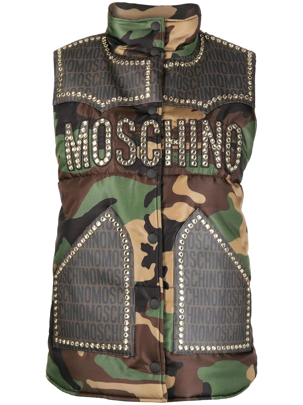 studded camouflage-print gilet - 1