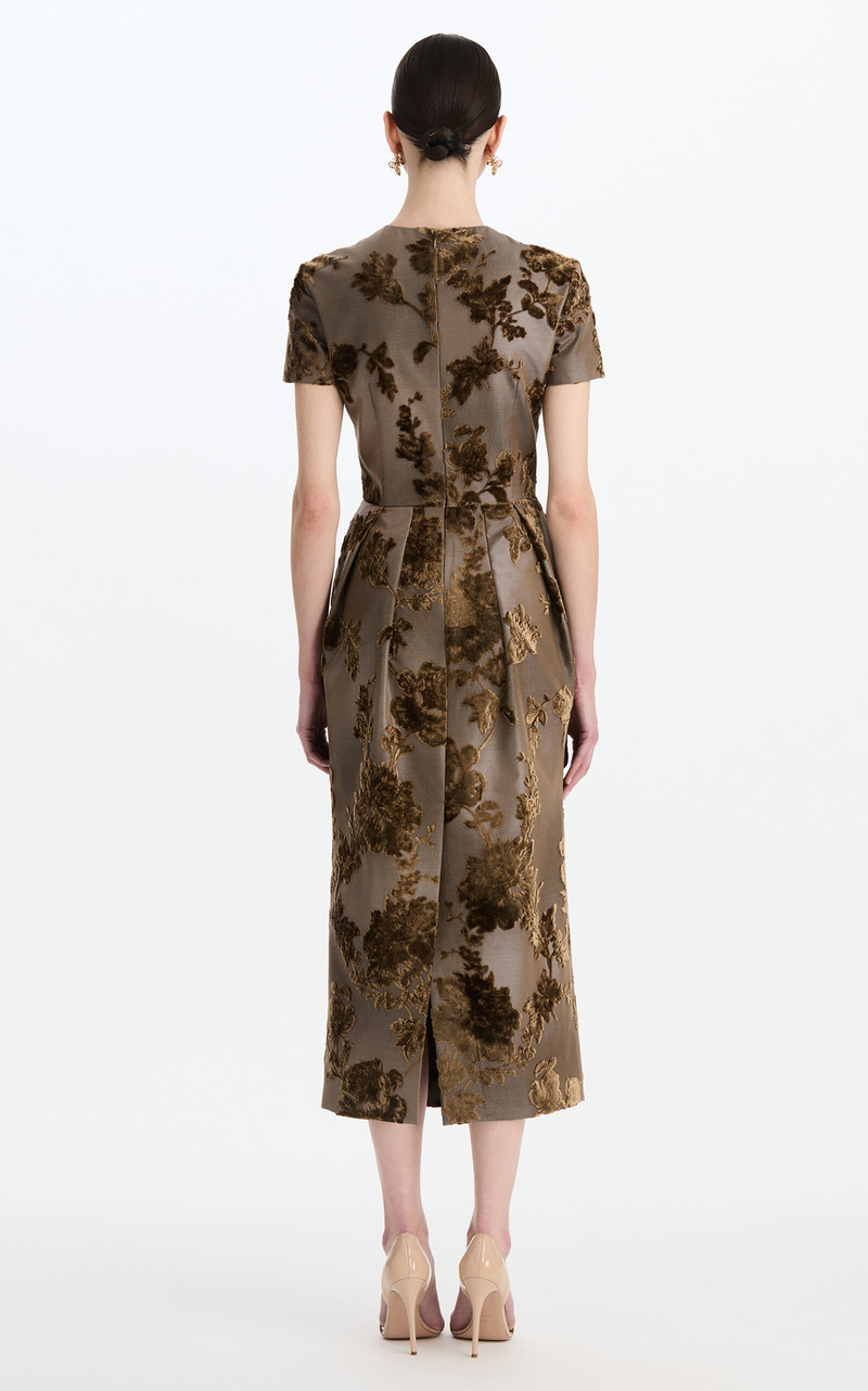 Peony Velvet-Jacquard Midi Cocktail Dress brown 6
