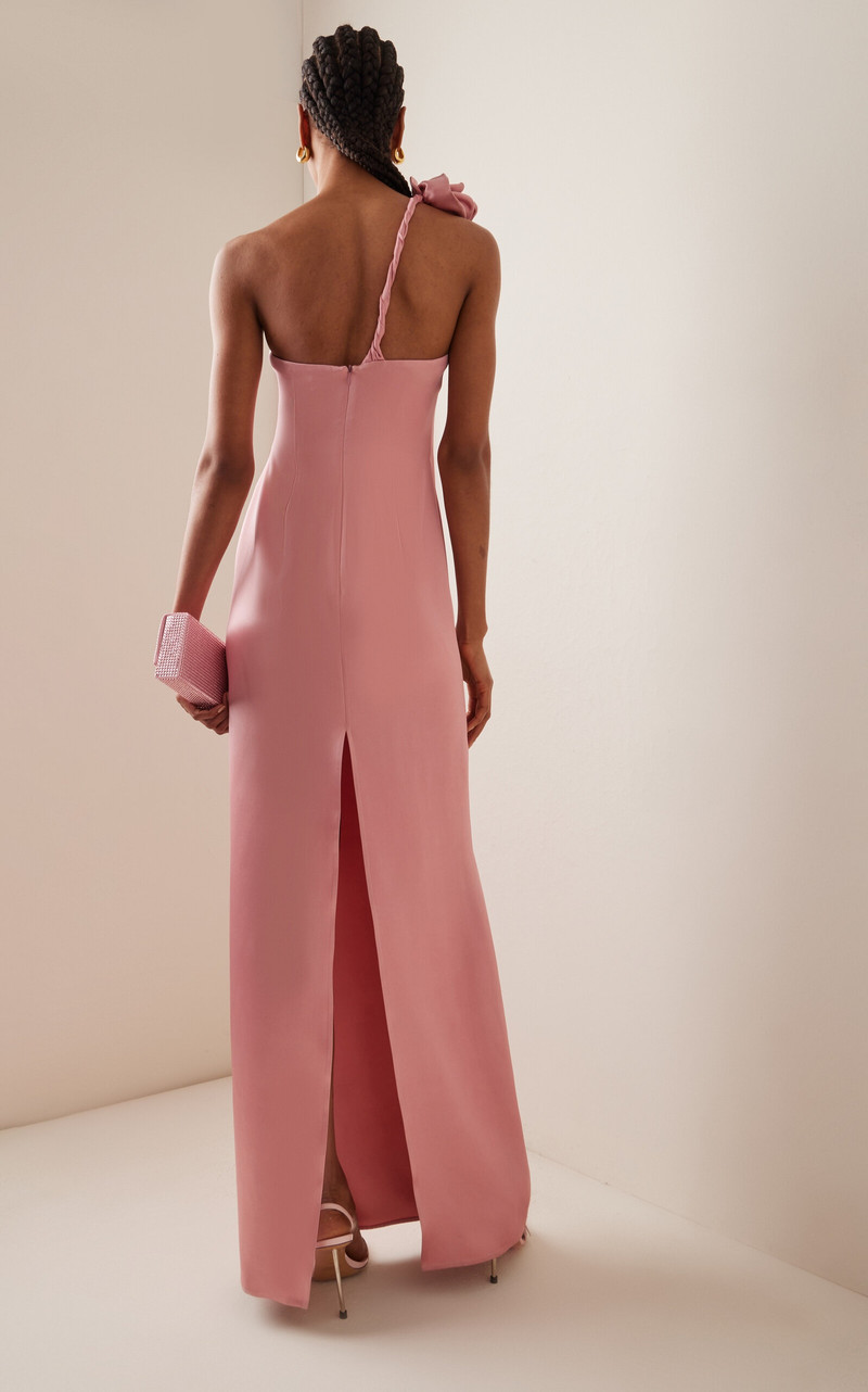 Rose-Detailed One-Shoulder Silk Dress pink 4